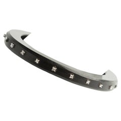 Handmade Bracelet in Black Leather with Silver and Ct 0, 20 Totally Brilliants