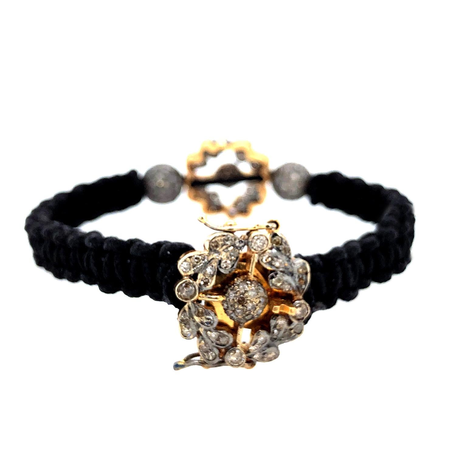 Handmade Bracelet With Pave Diamond Balls & Flowery Shaped Charm For Sale 2