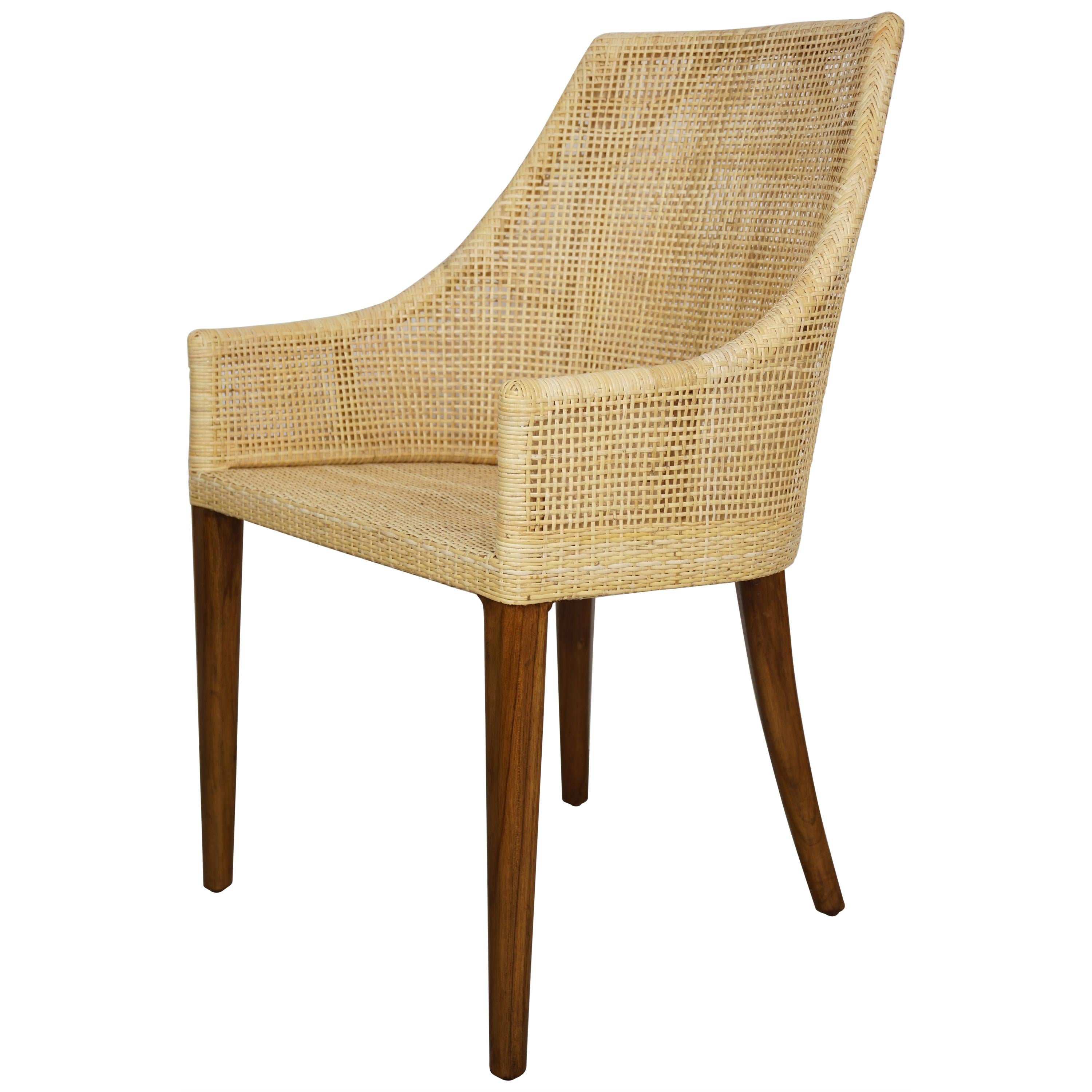 Handmade Braided Cane Rattan and Solid Wood Chair For Sale
