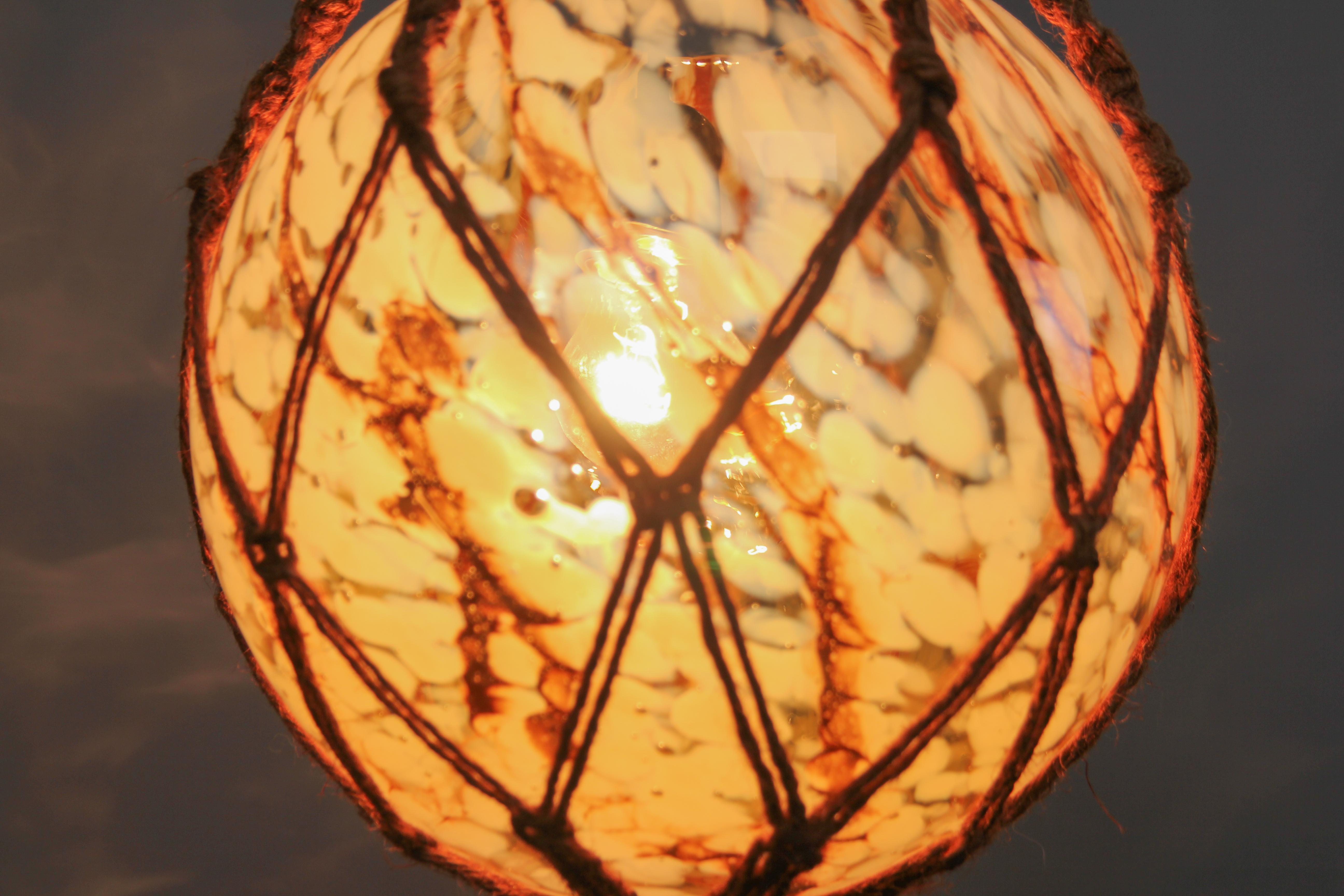Handmade Braided Sisal and Glass Globe Pendant Light Fixture, 1970s For Sale 4