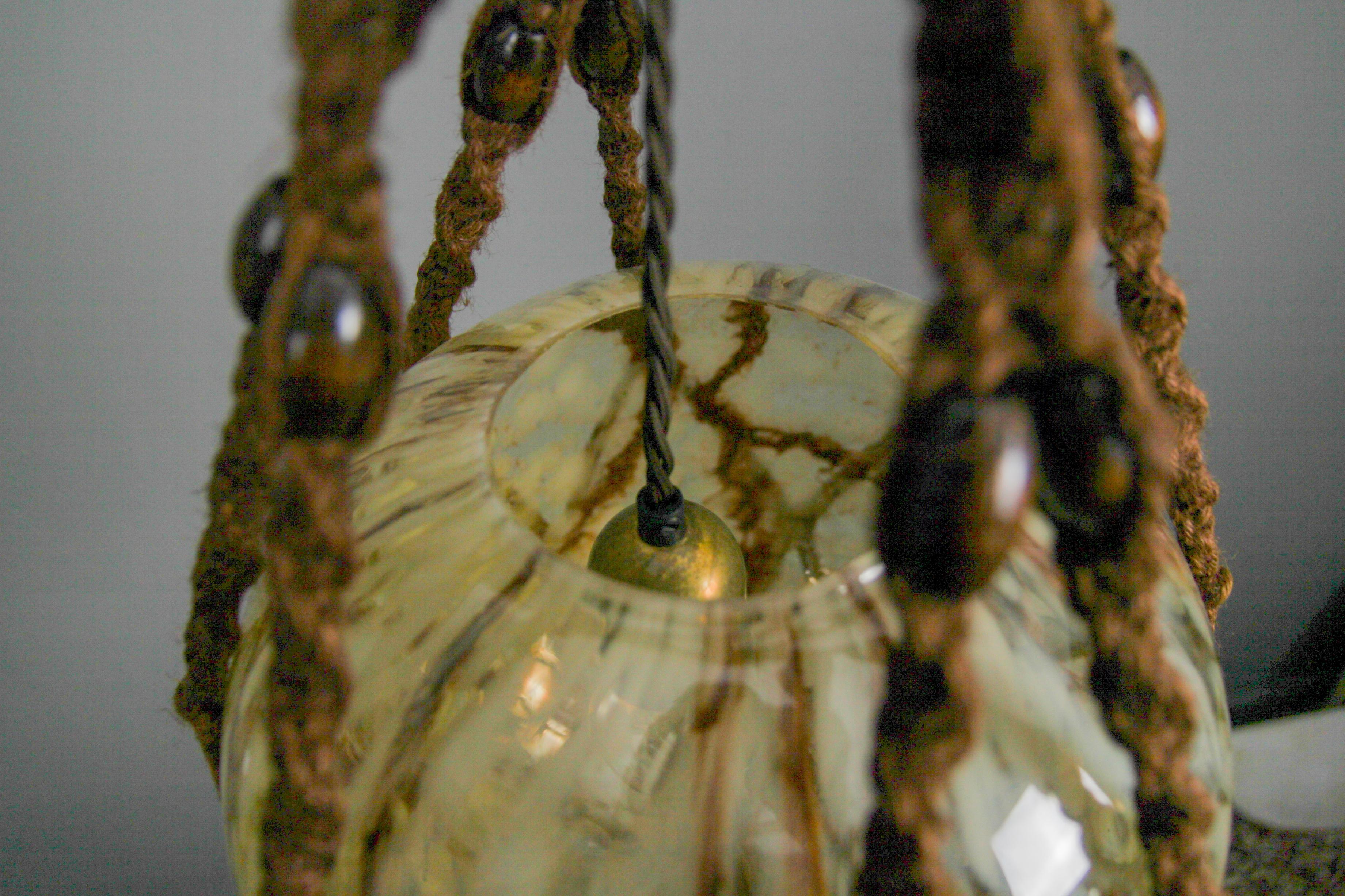 Handmade Braided Sisal and Glass Globe Pendant Light Fixture, 1970s For Sale 6