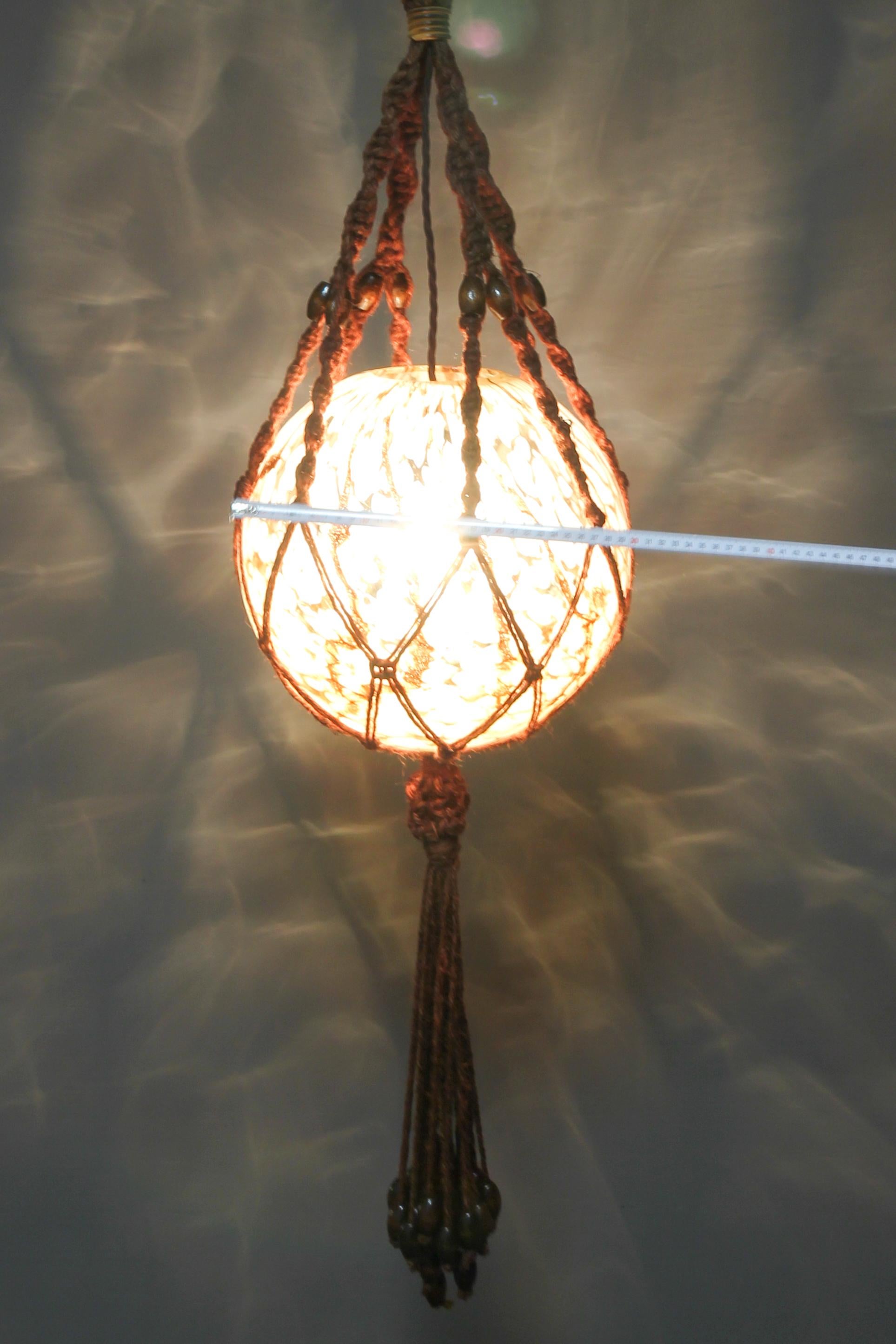 Handmade Braided Sisal and Glass Globe Pendant Light Fixture, 1970s For Sale 8