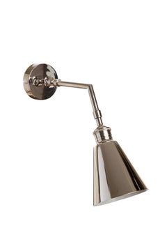 Handmade Brass adjustable wall sconce with brass cone shade in Polished Nickel