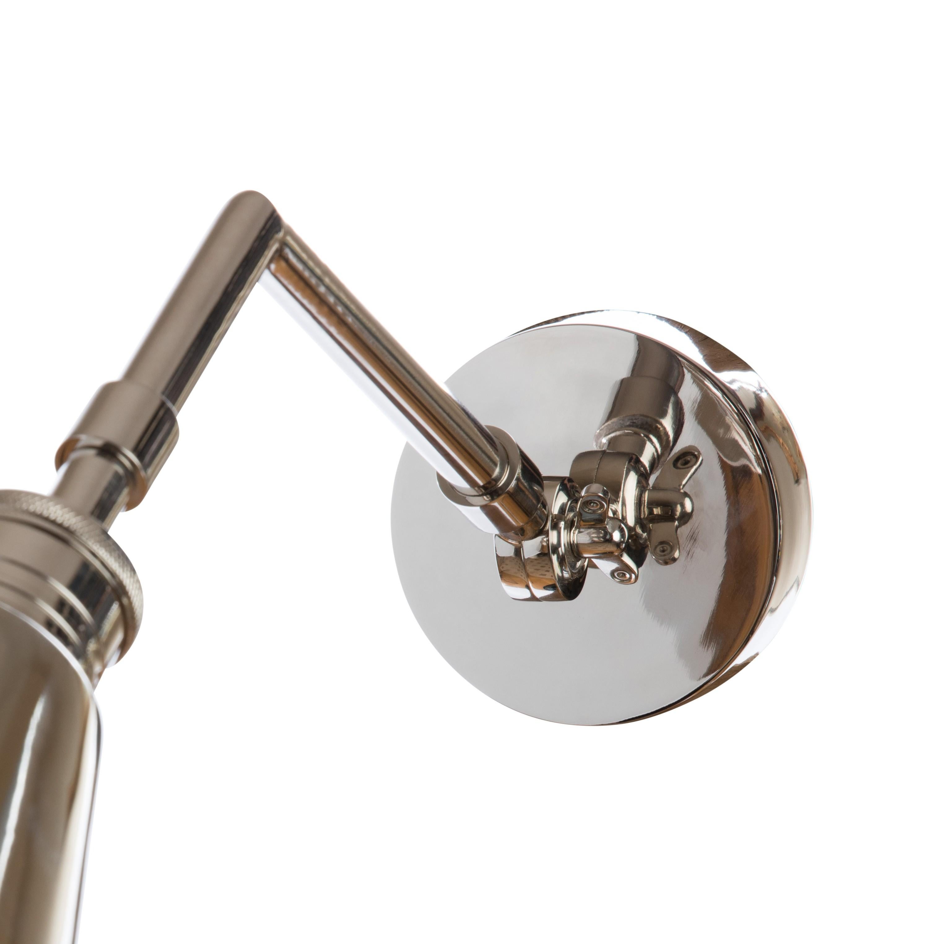 Handmade Brass adjustable wall sconce with brass cone shade in Polished Nickel 1