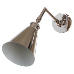 Handmade Brass adjustable wall sconce with brass cone shade in Polished Nickel
