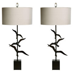 Handmade Brass and cast Bronze Oiseau Table lamp with 3 adjustable flying birds