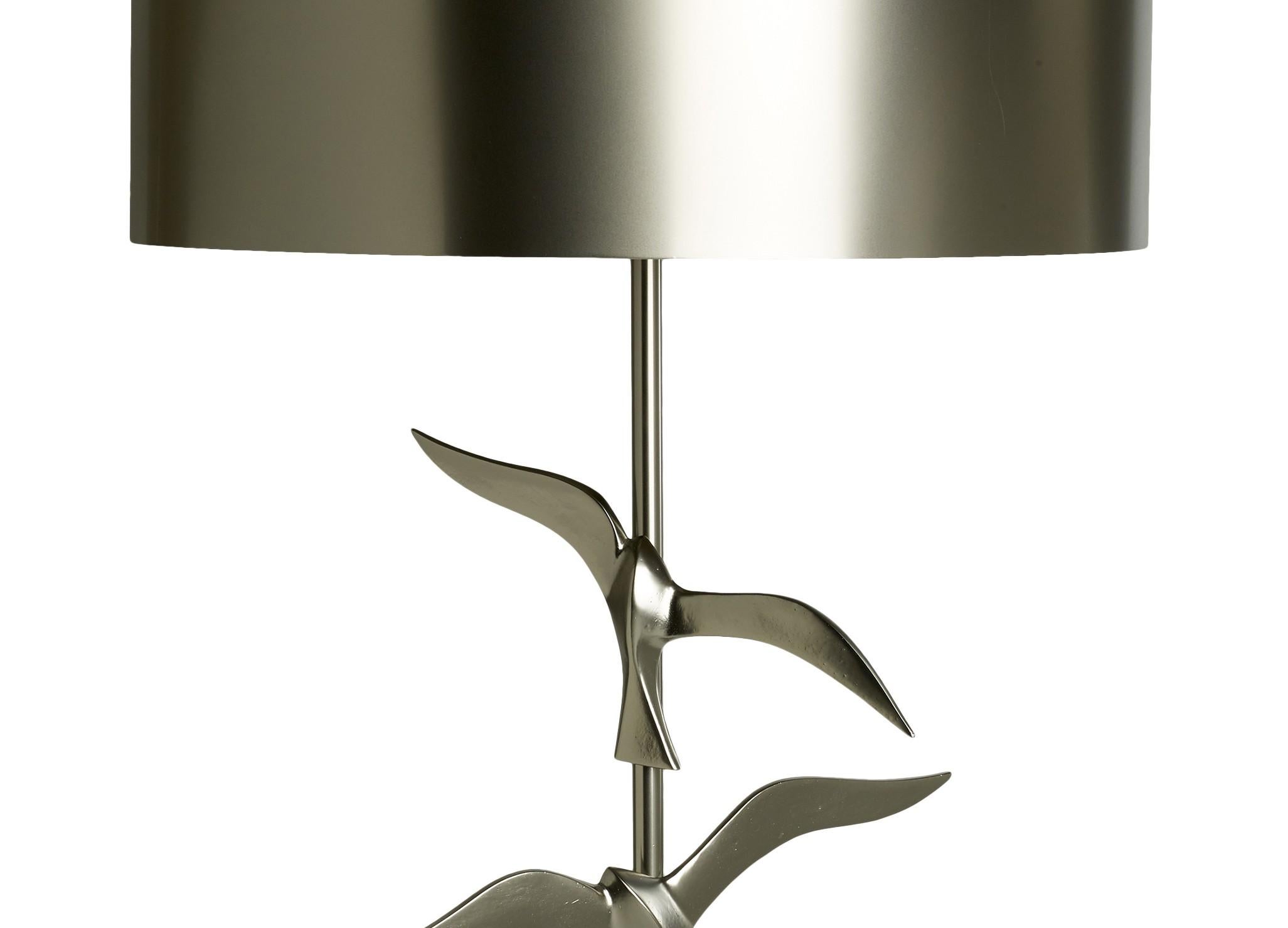 Handgefertigte Oiseau-Tischlampe aus Messing und Bronzeguss mit 3 fliegenden Vögeln aus Nickel im Angebot 2