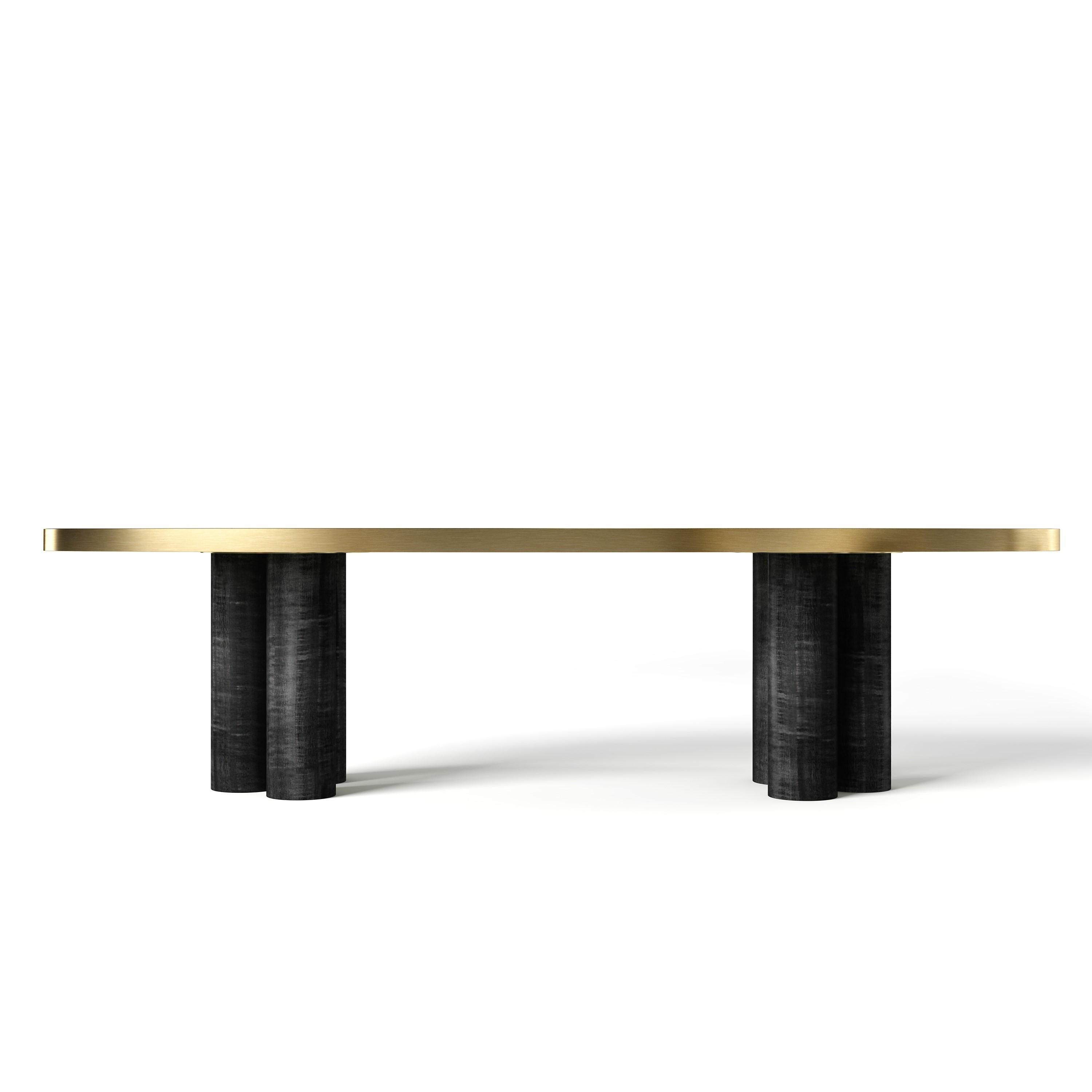 Art Deco Handmade Brass and Sikomoro Oval Dining Table For Sale