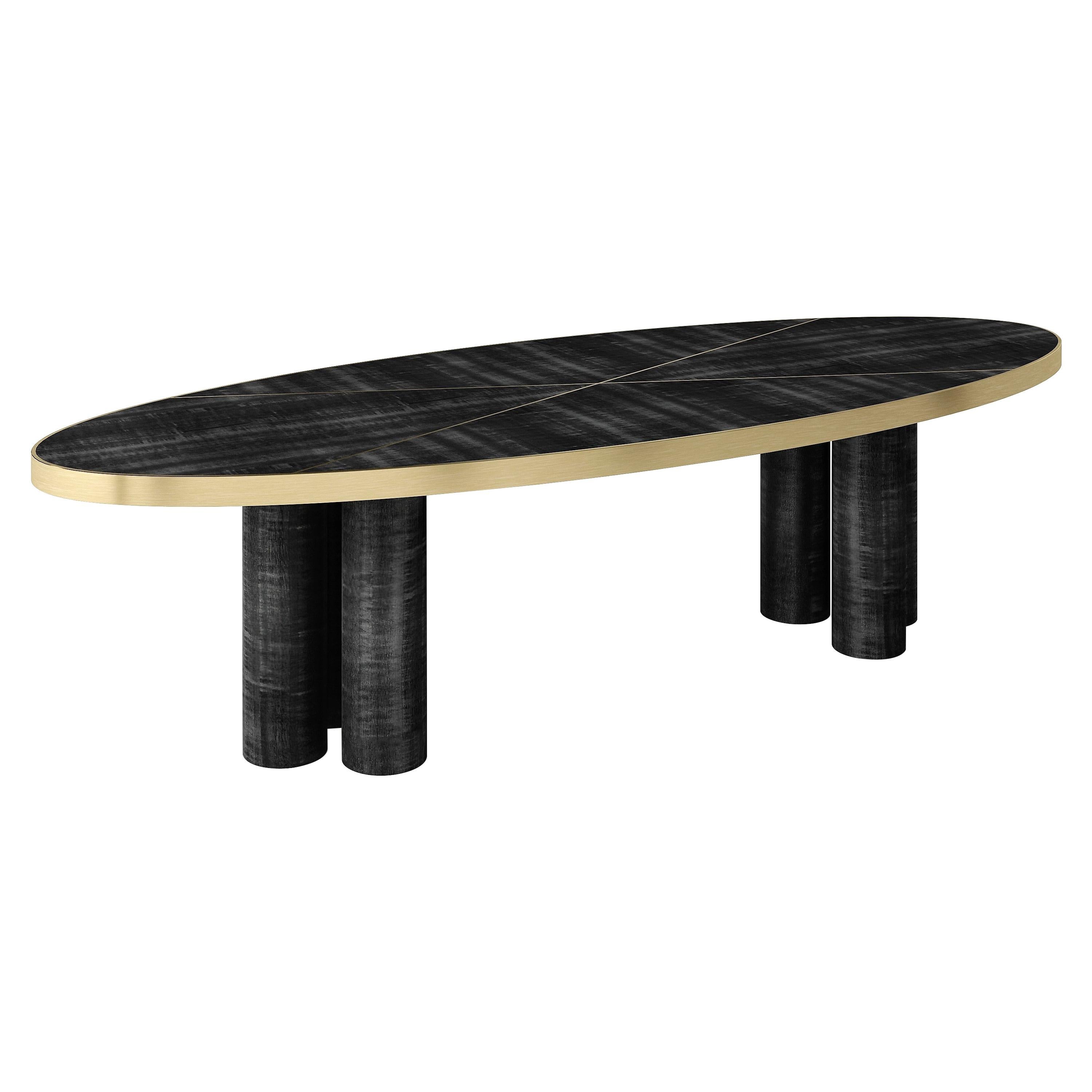 Handmade Brass and Sikomoro Oval Dining Table For Sale