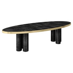 Handmade Brass and Sikomoro Oval Dining Table
