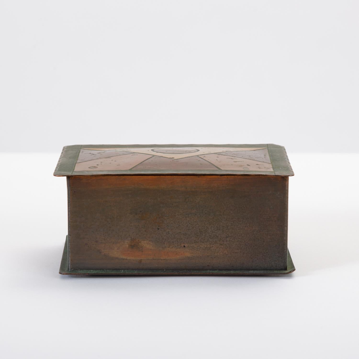 Mid-Century Modern Handmade Copper Box with Painted Geometric Pattern by Craftsman Studios