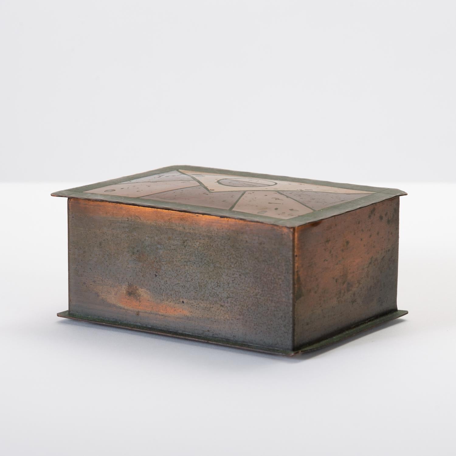 Handmade Copper Box with Painted Geometric Pattern by Craftsman Studios In Good Condition In Los Angeles, CA