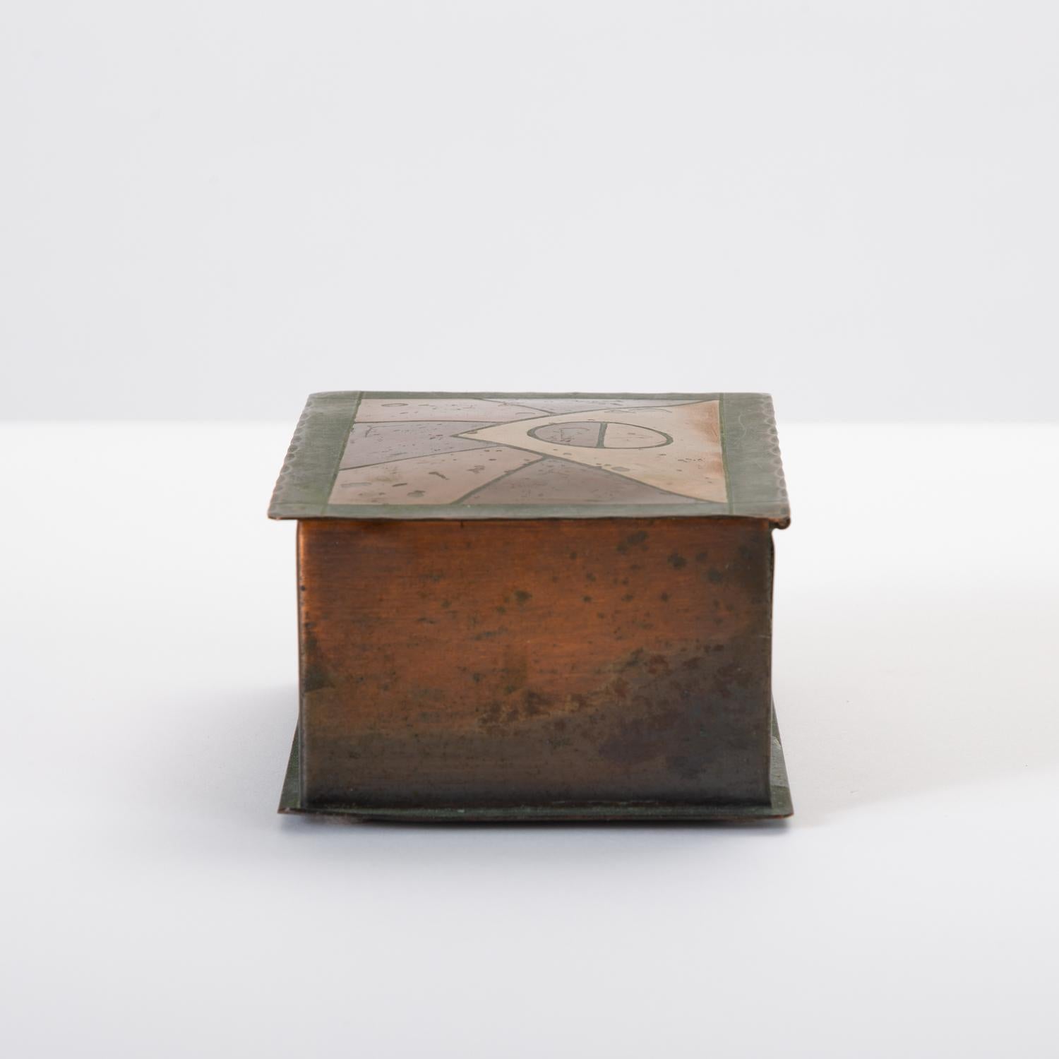 Mid-20th Century Handmade Copper Box with Painted Geometric Pattern by Craftsman Studios