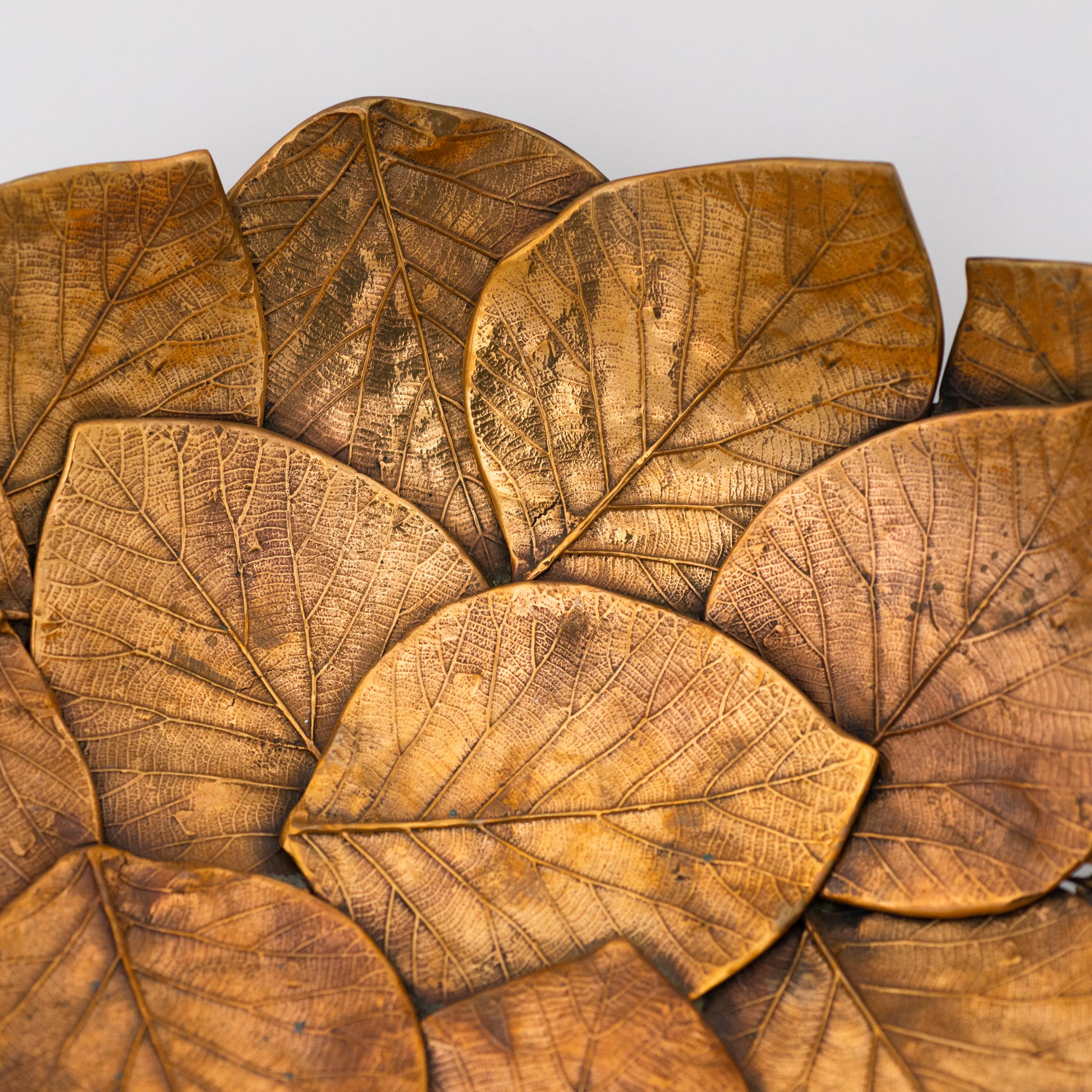 Handmade Brass Cast Leaf Decorative Bowl, Large For Sale 3