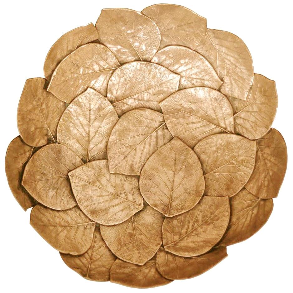 Handmade Brass Cast Leaf Decorative Bowl, Large For Sale 4