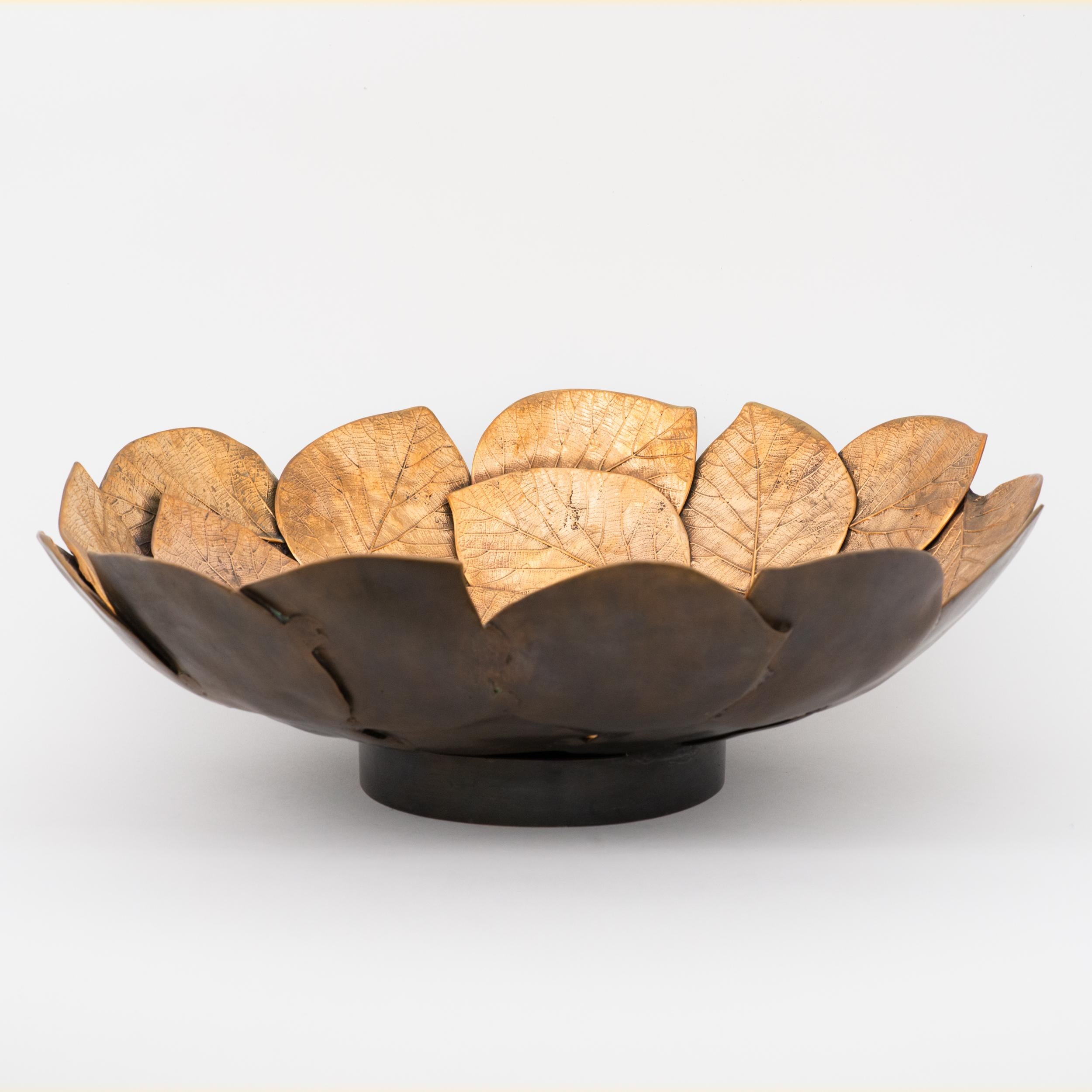 Handmade Brass Cast Leaf Sculptural Bowl, Medium For Sale 2