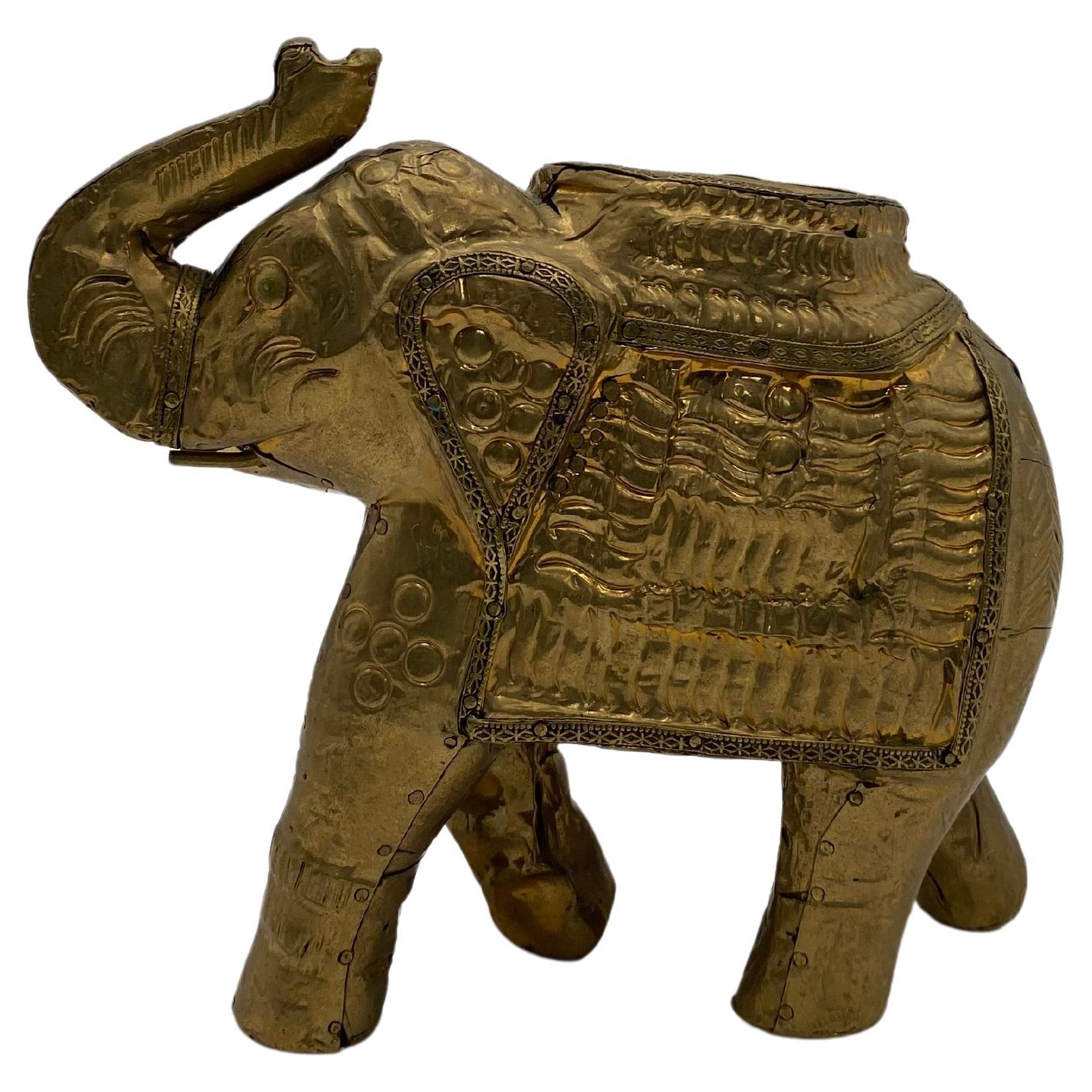 Mid-Century Modern Handmade Brass Clad Elephant For Sale