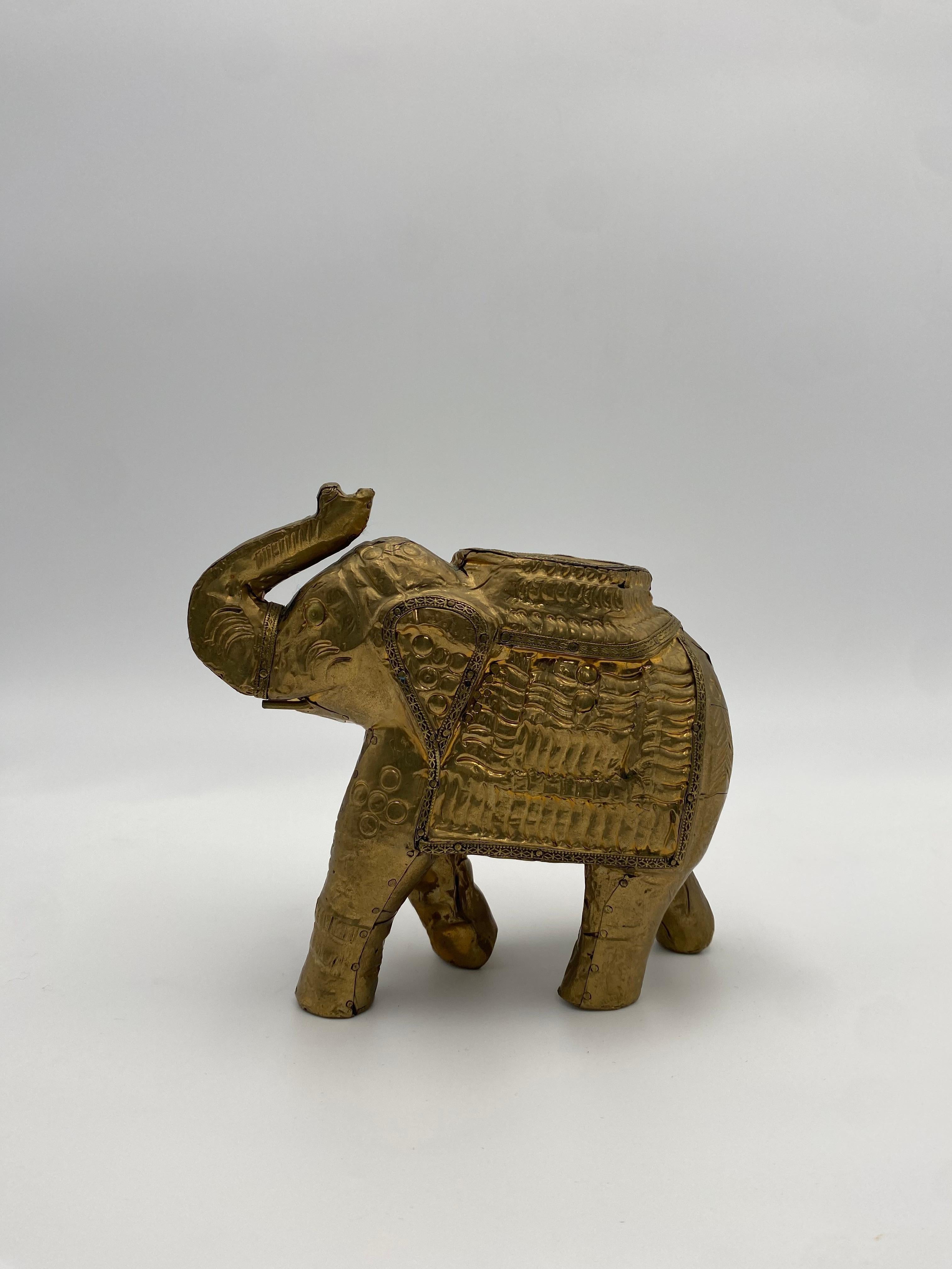 Handmade Brass Clad Elephant In Good Condition For Sale In Costa Mesa, CA