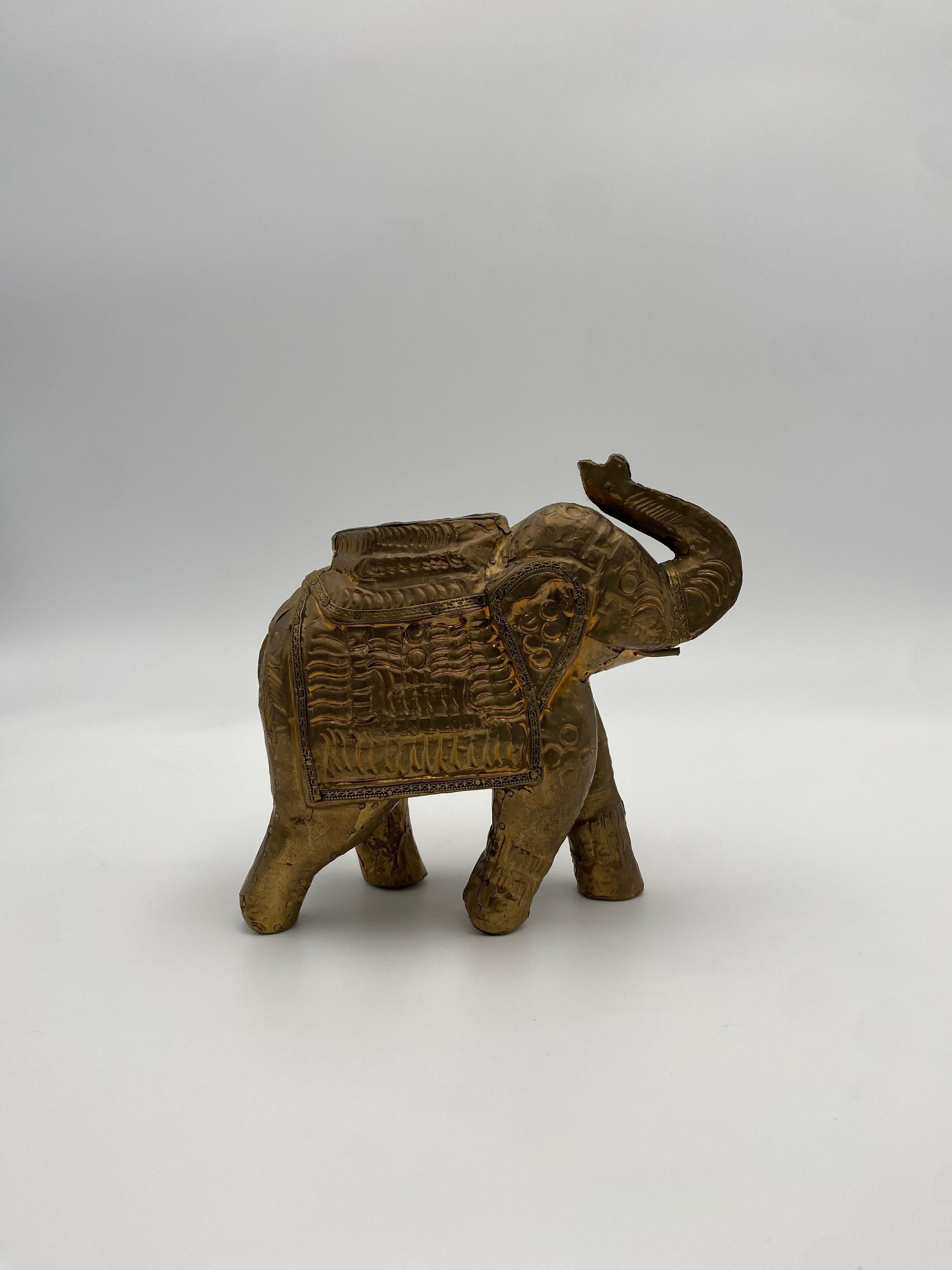 Late 20th Century Handmade Brass Clad Elephant For Sale