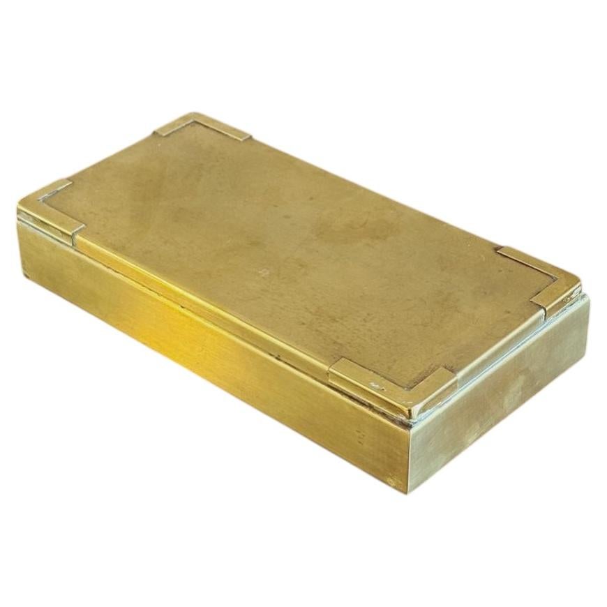 Handmade Brass Desk Box with Decorative Corners, Italy, Circa 1970 For Sale
