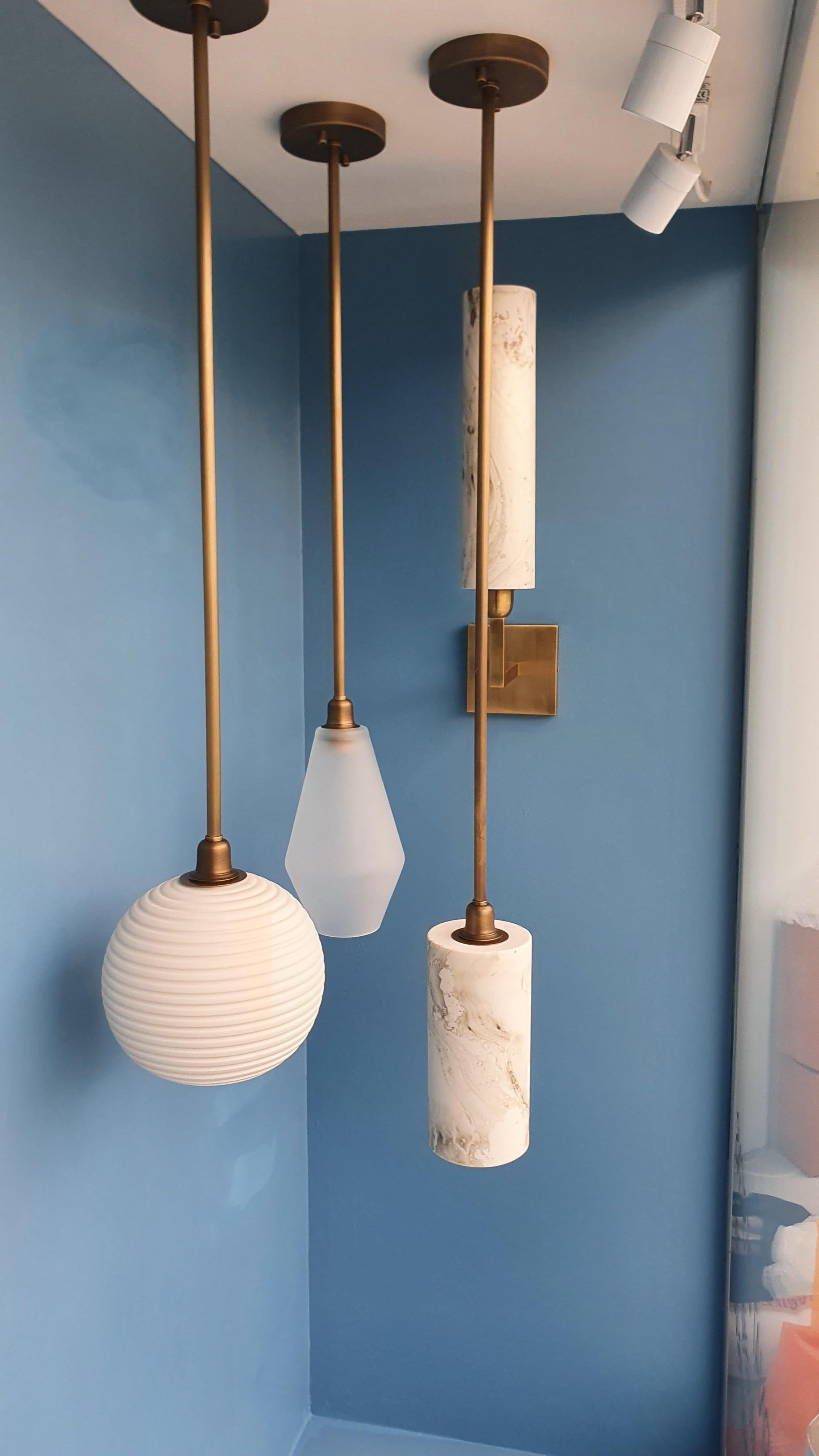 Handmade Brass pendant lights with Frosted Glass or Unglazed Porcelain shades For Sale 3