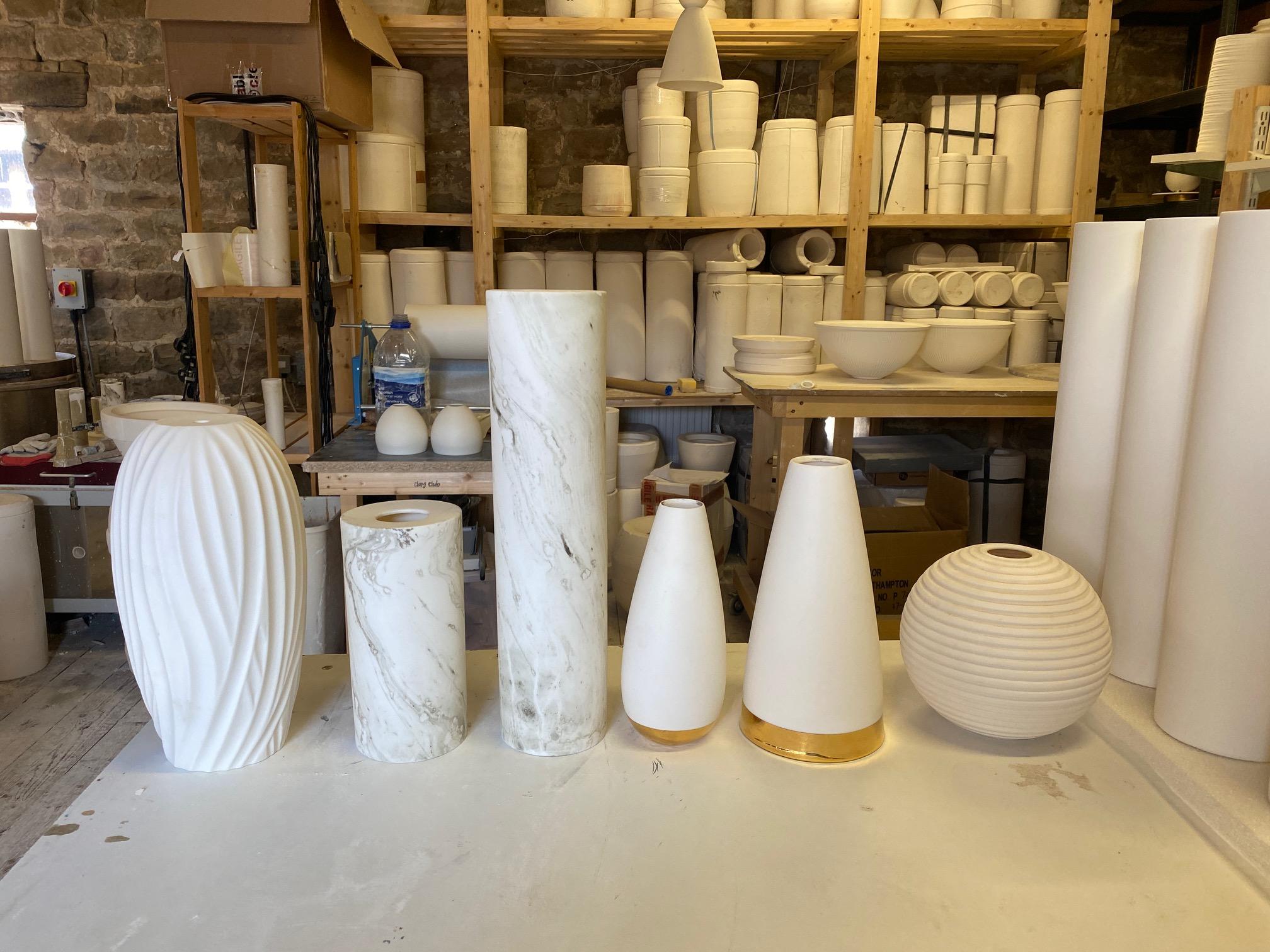 Handmade Brass pendant lights with Frosted Glass or Unglazed Porcelain shades For Sale 6