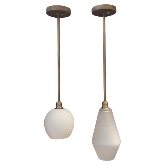 Handmade Brass pendant lights with Frosted Glass or Unglazed Porcelain shades