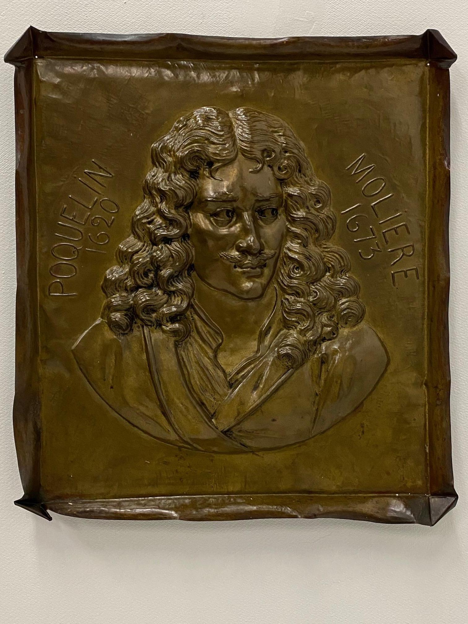 A wonderful brass wall plaque having relief image of the poet Moliere.