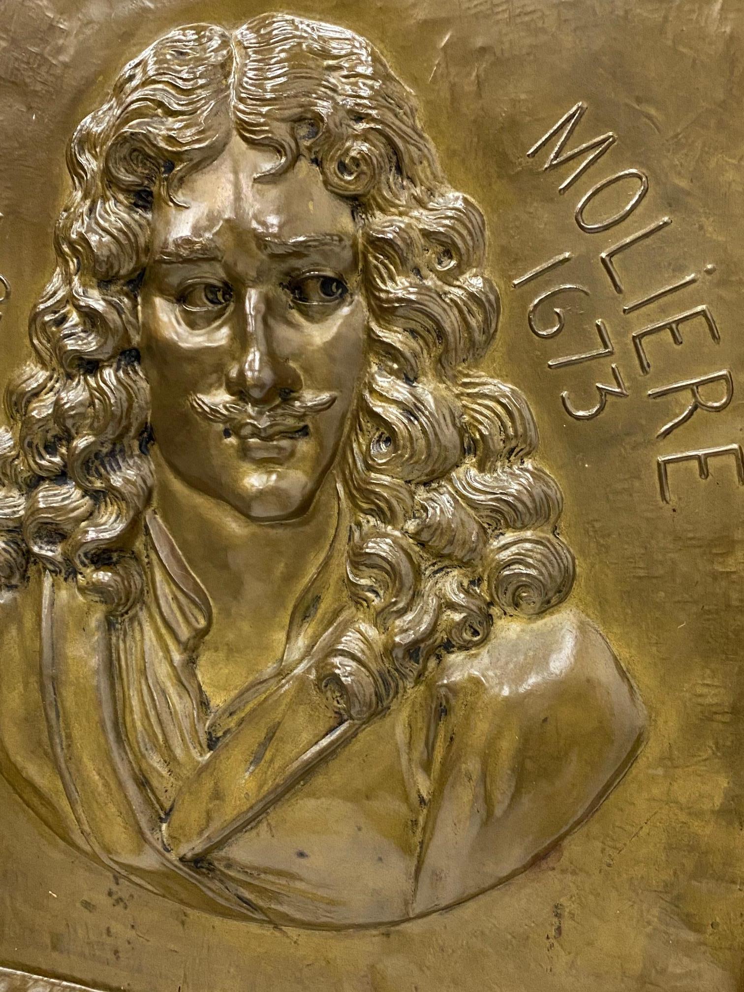 French Handmade Brass Plaque of Poet Moliere For Sale