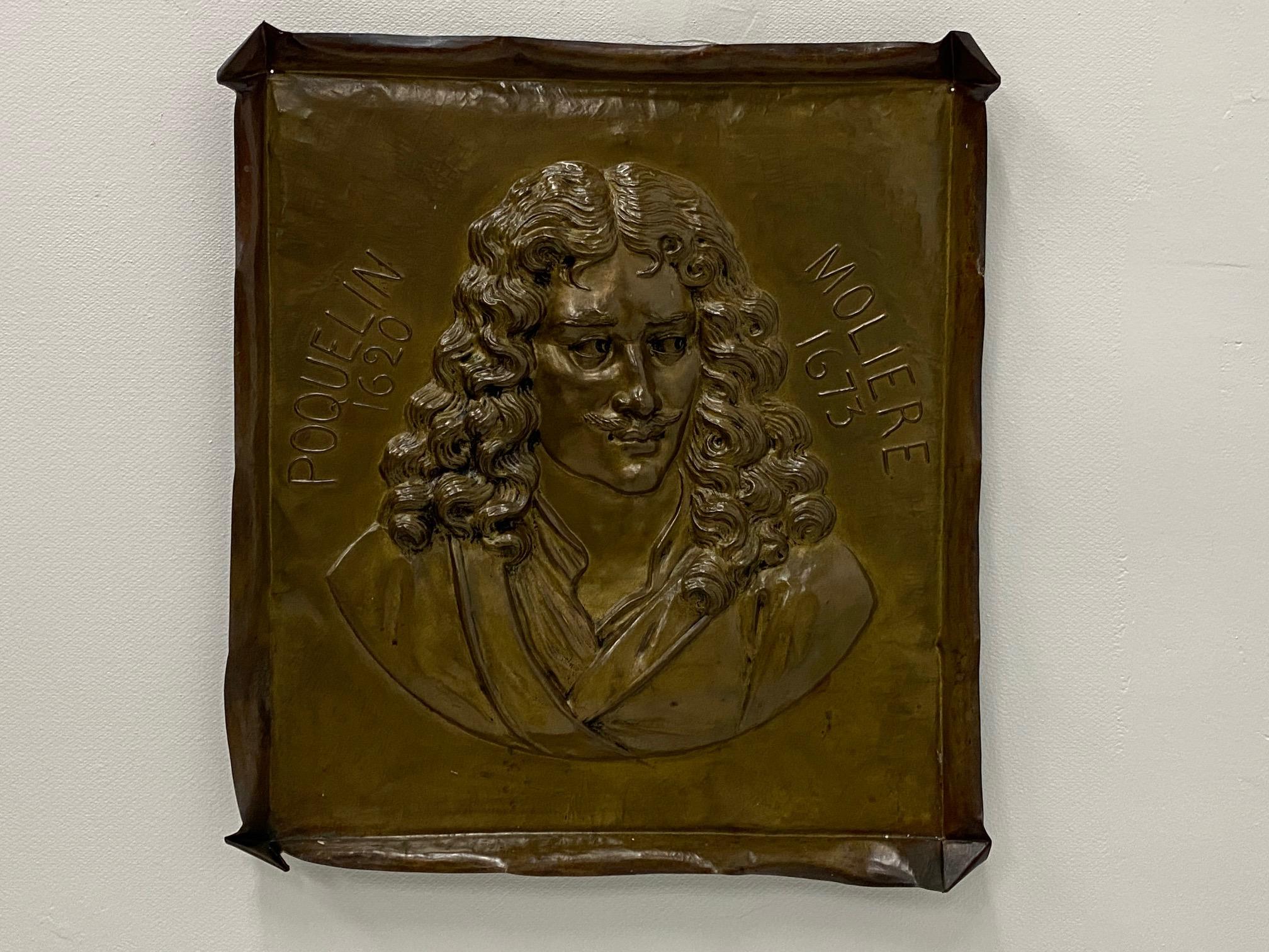 Handmade Brass Plaque of Poet Moliere For Sale 2