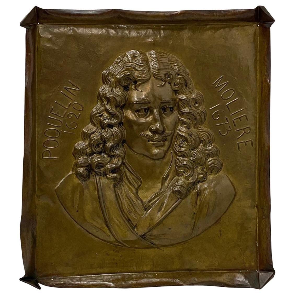 Handmade Brass Plaque of Poet Moliere For Sale