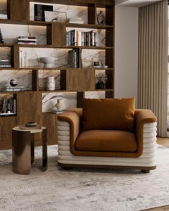 Handmade Bria Side Table in Sculpted Brass with Travertine Top by Nolita Harbour