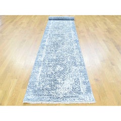 Handmade Broken Persian Design Wool and Silk Extra Large Runner Rug