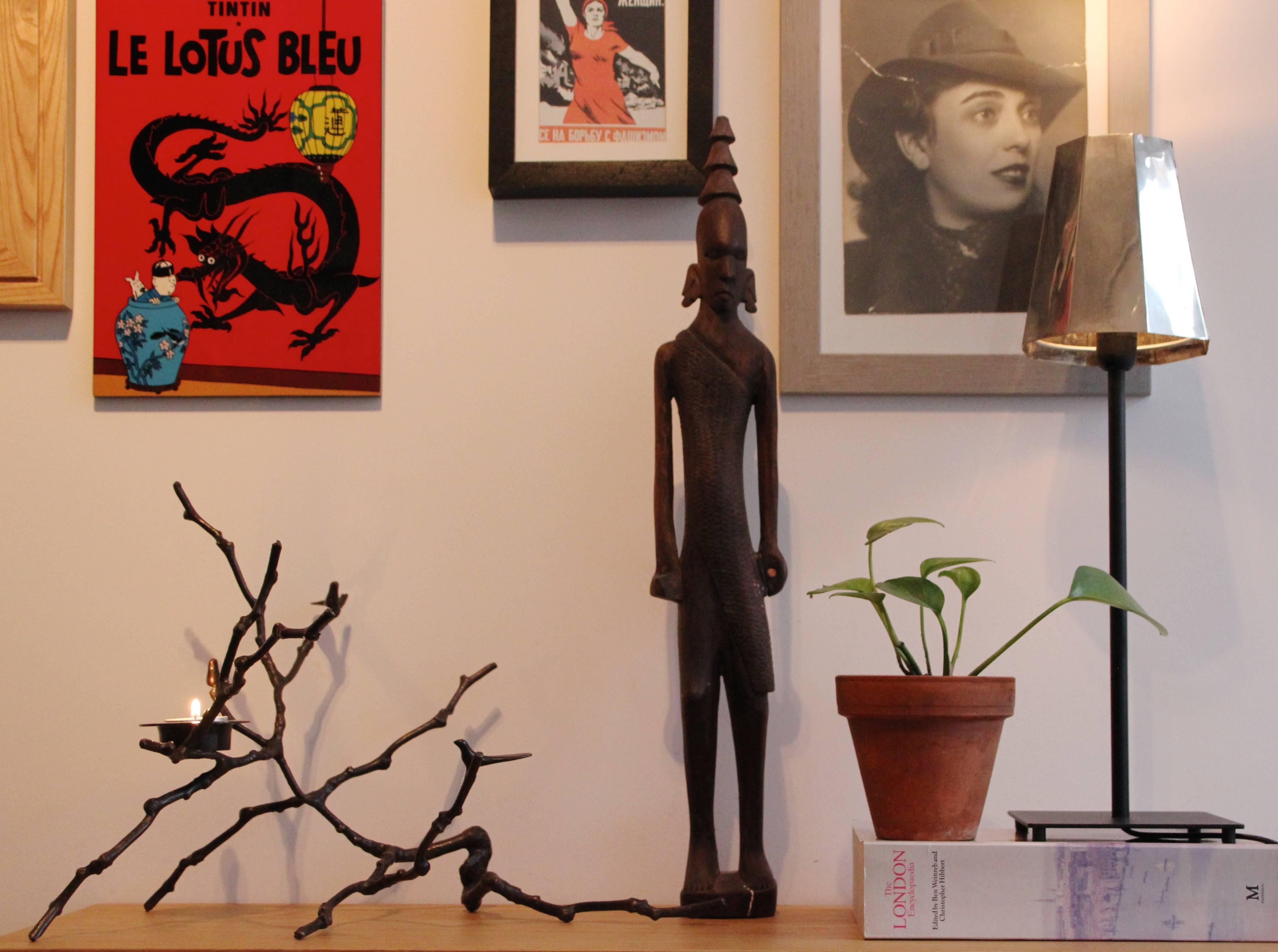 Handmade Bronze Cast Magnolia Twig T-Light Holder with Dark Patina, Tall For Sale 5