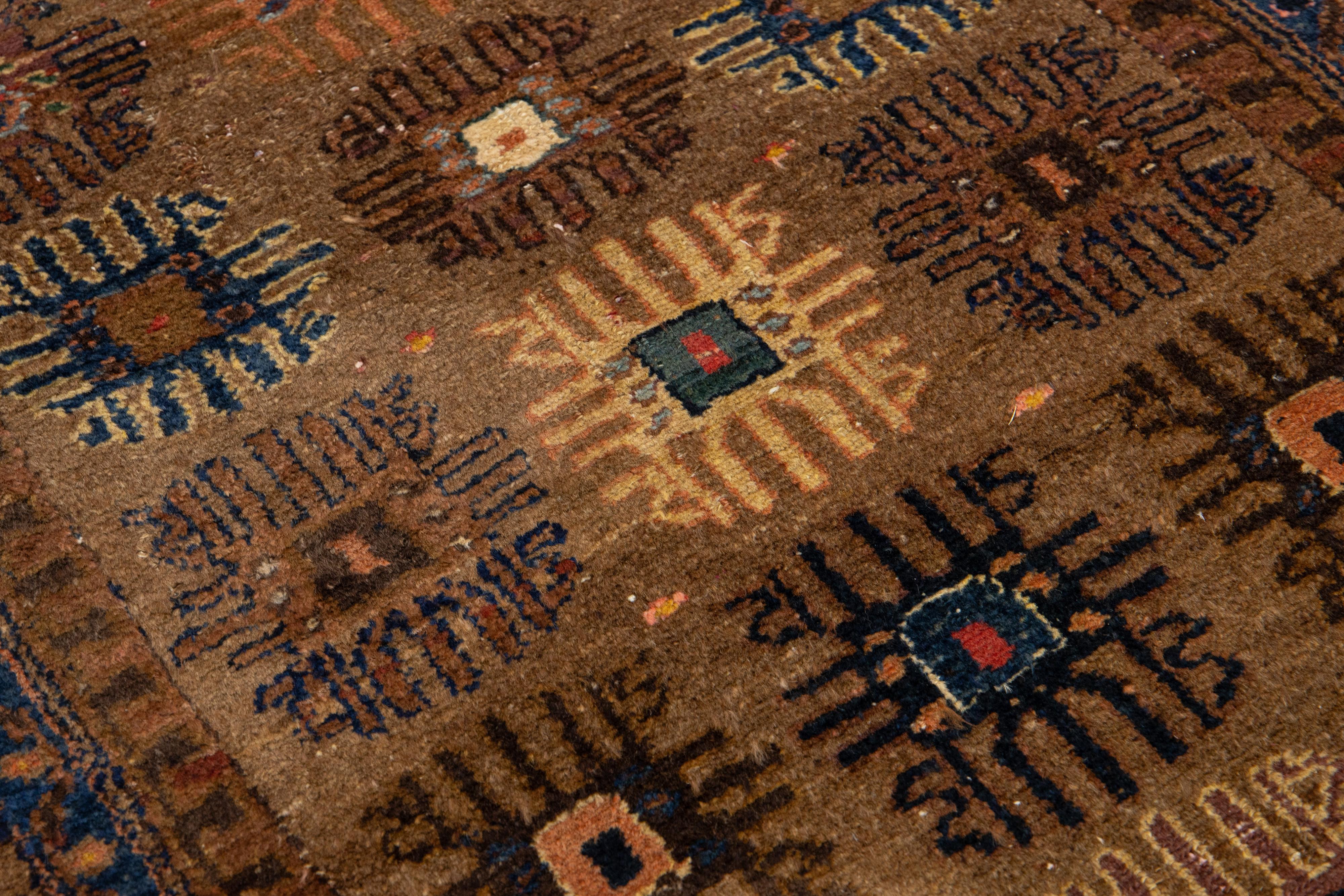Handmade Brown Antique Wool Runner Persian Hamadan With Floral Pattern For Sale 2