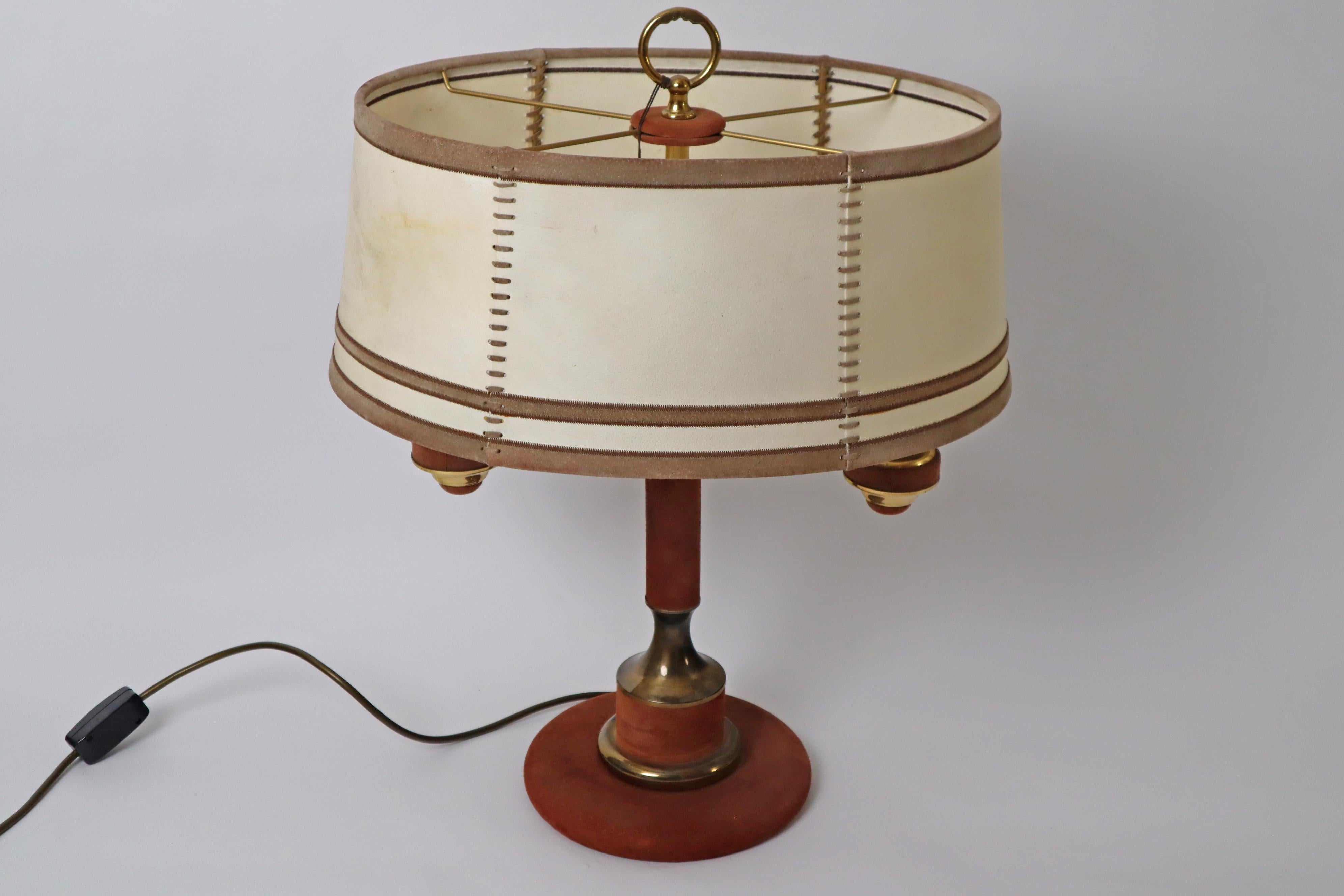 Handmade brown Bouillotte Suede Table Lamp by Lederlux For Sale 3