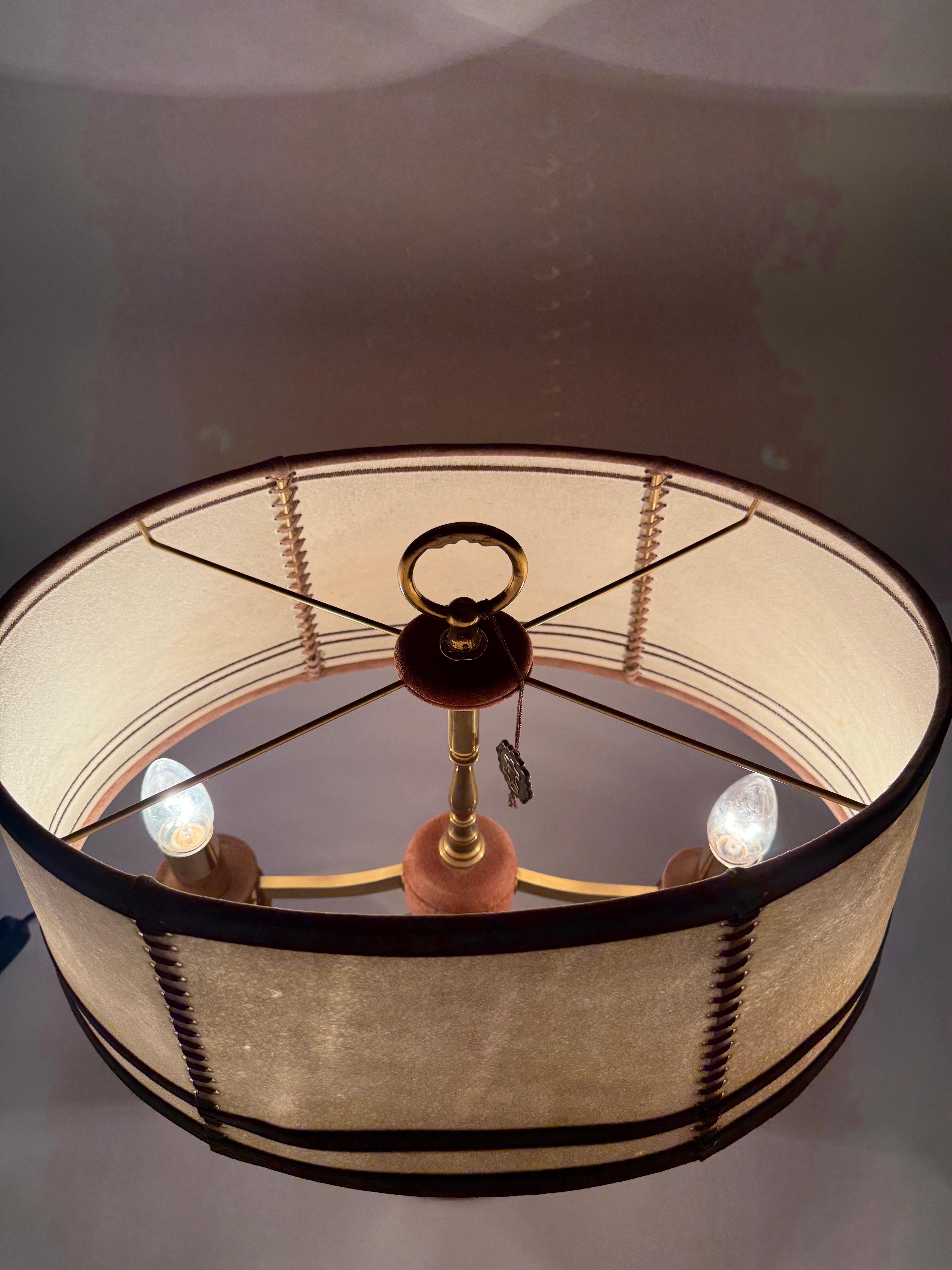 Hand-Crafted Handmade brown Bouillotte Suede Table Lamp by Lederlux For Sale