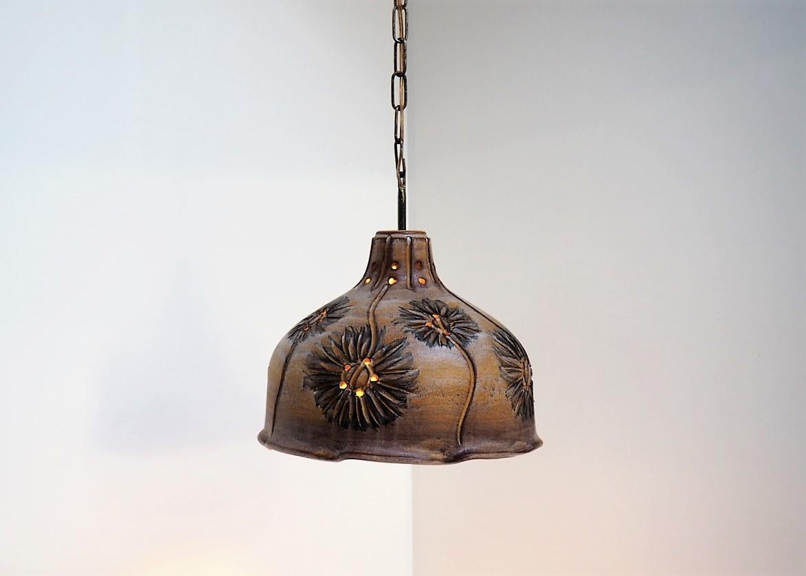 Handmade Brown Glazed Ceramic Pendant  from Danish Hamalux Made in the 1970s In Good Condition For Sale In Spoettrup, DK