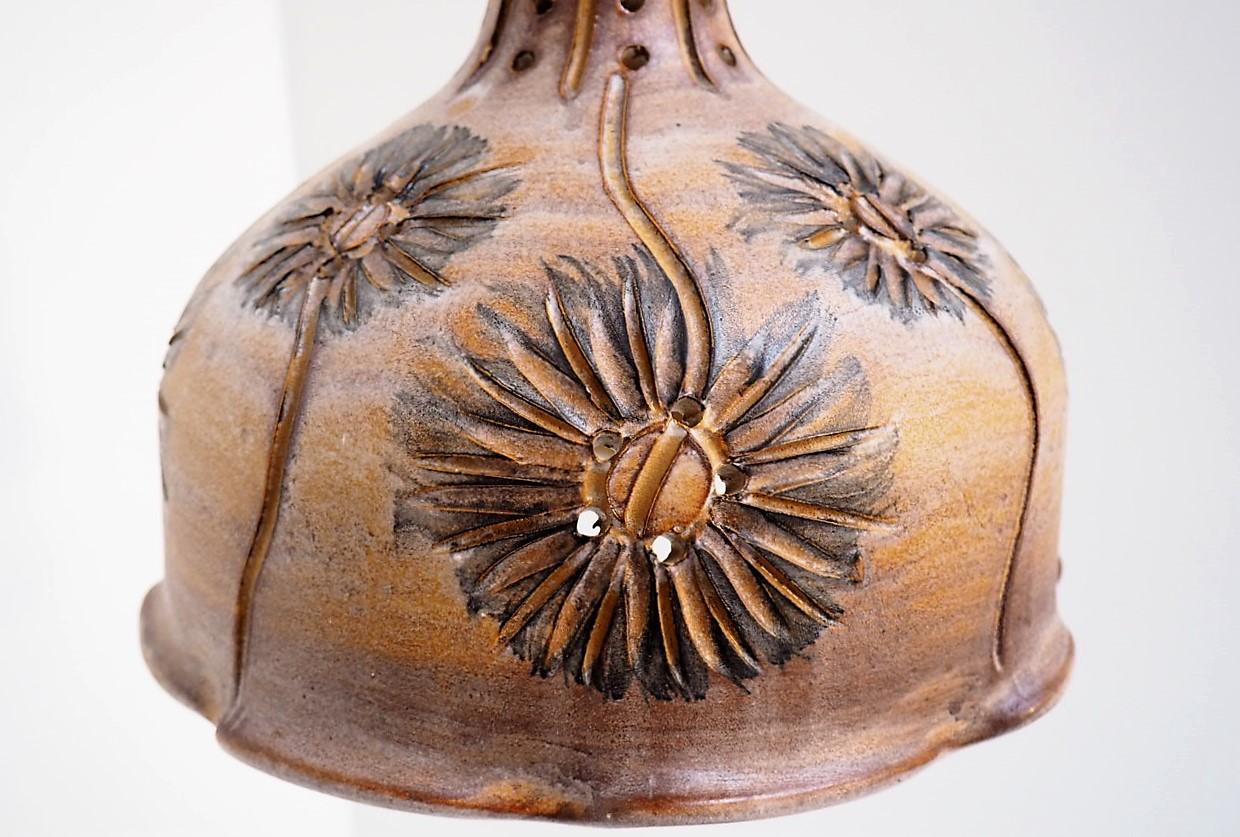 Handmade Brown Glazed Ceramic Pendant  from Danish Hamalux Made in the 1970s For Sale 2