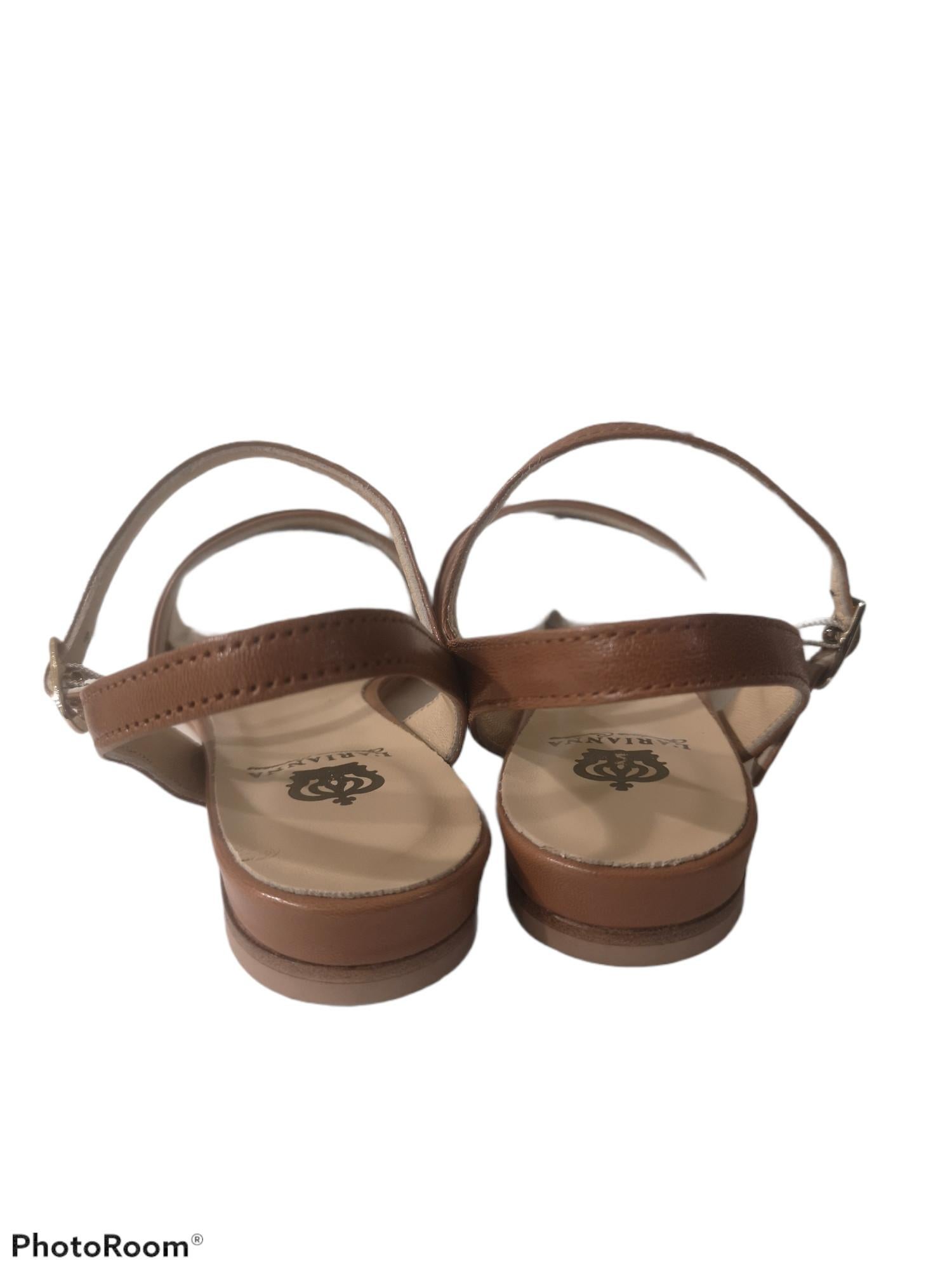 Brown Handmade brown leather sandals - ballerinas