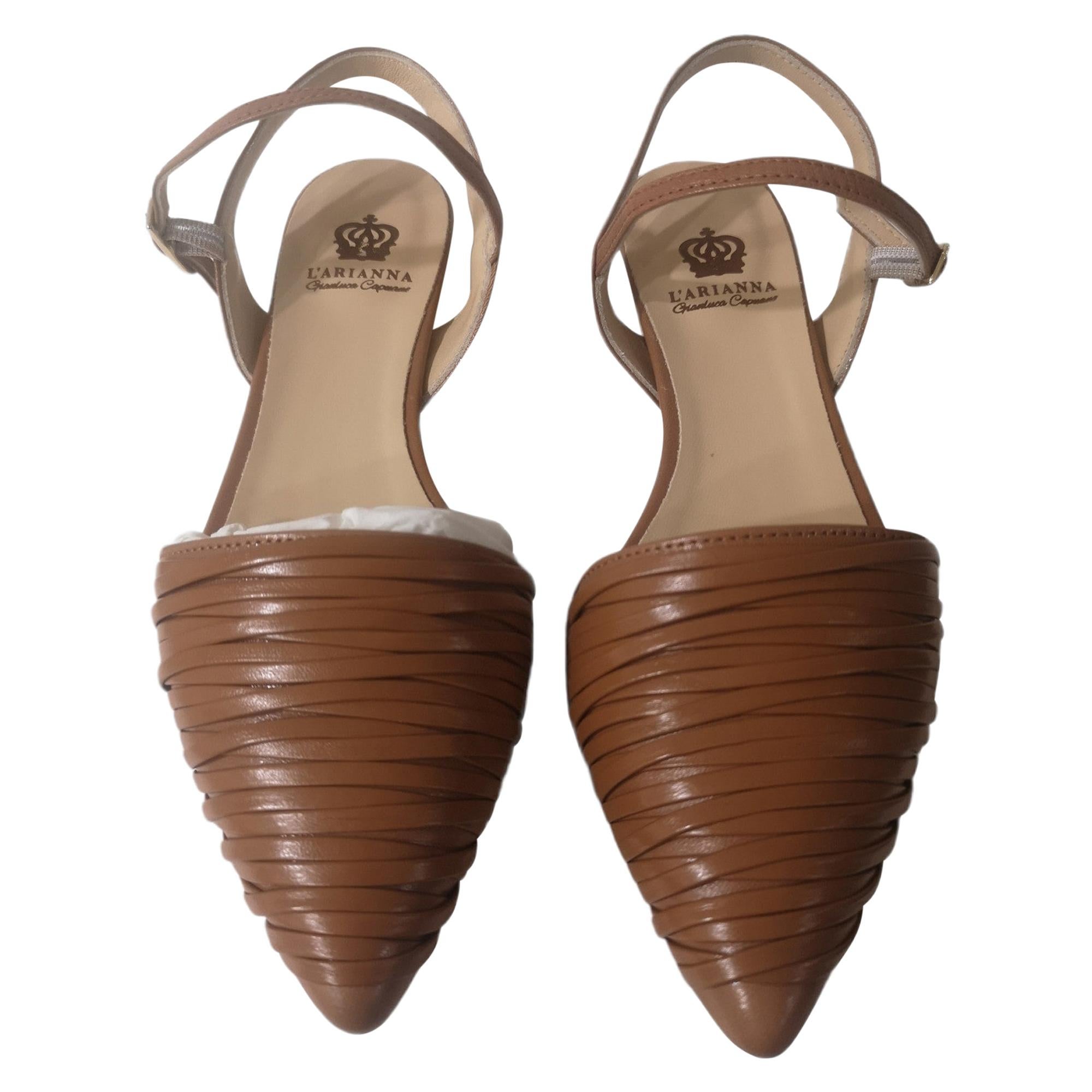 Handmade brown leather sandals - ballerinas