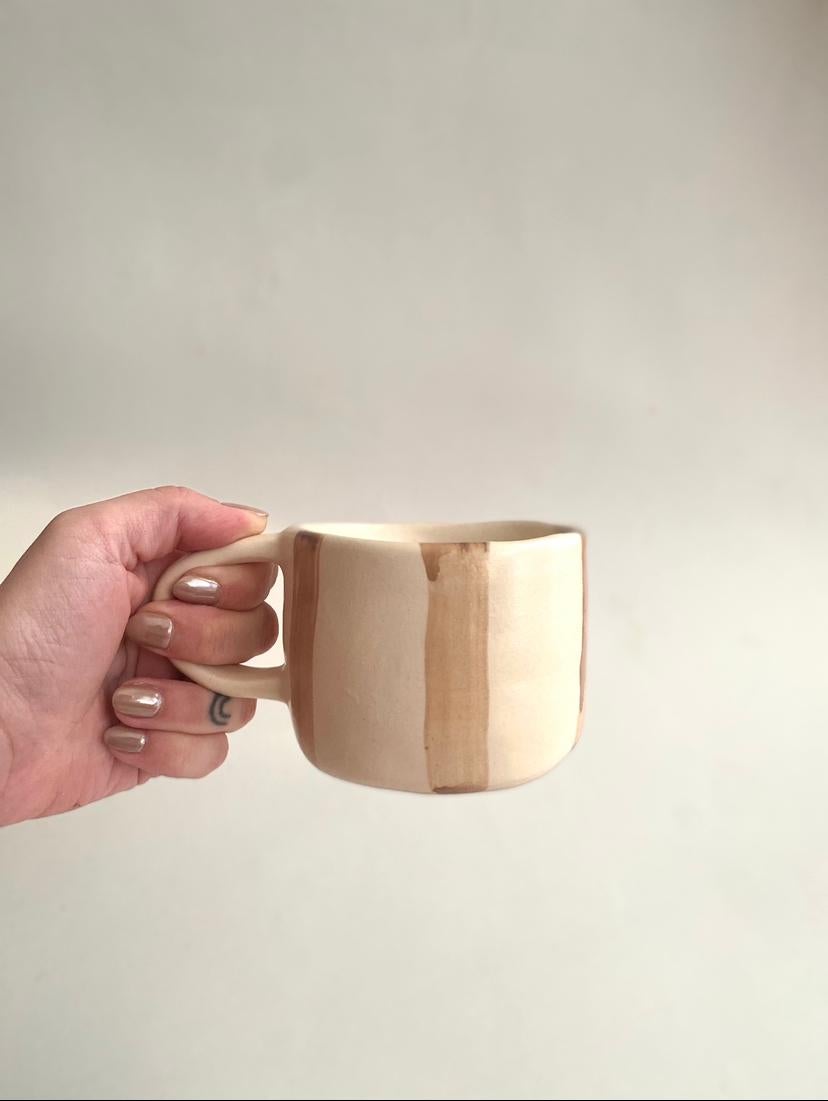 Organic Modern Handmade Brown Lines Organic Chunky Mug For Sale