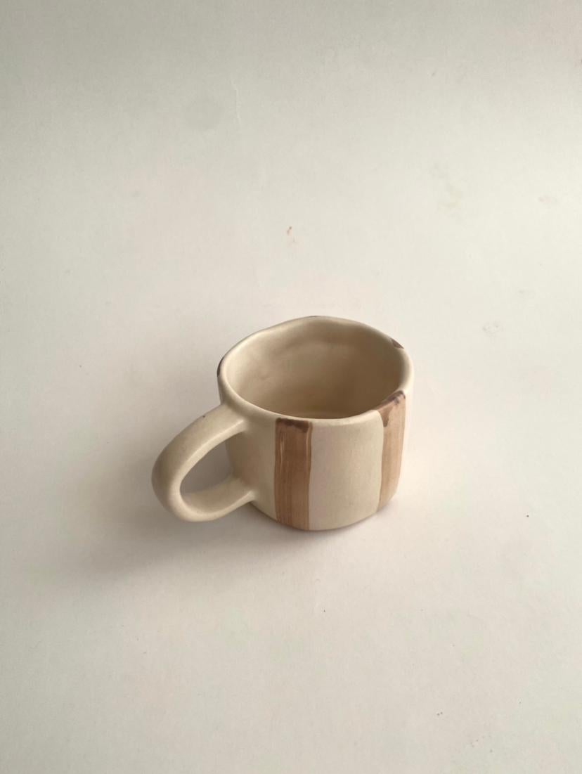 Argentine Handmade Brown Lines Organic Chunky Mug For Sale