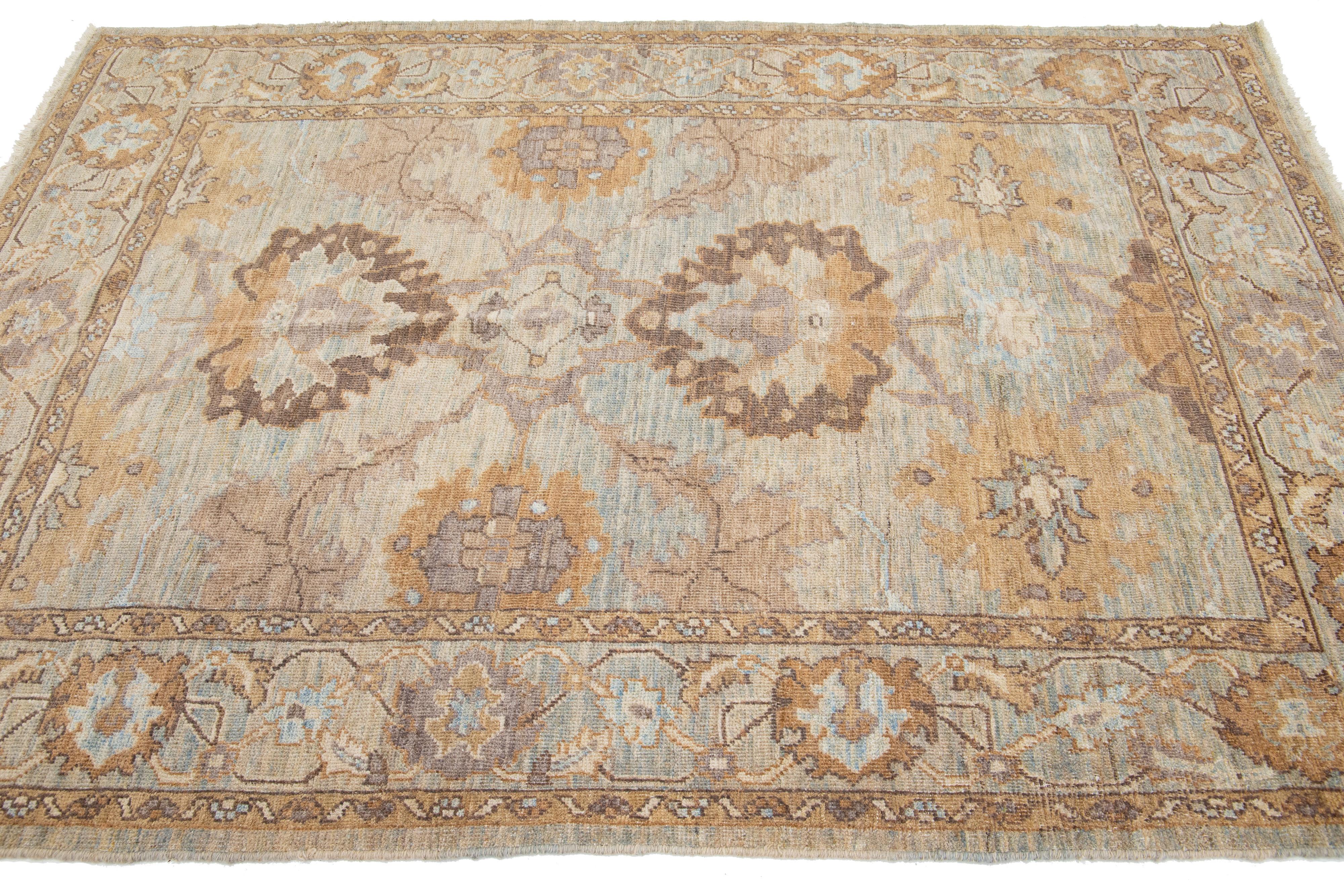 Hand-Knotted Handmade Brown Modern Sultanabad Wool Rug with Allover Design For Sale
