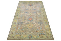 Alfombra moderna de lana Sultanabad Rugs marrón hecha a mano con motivos florales por toda la superficie