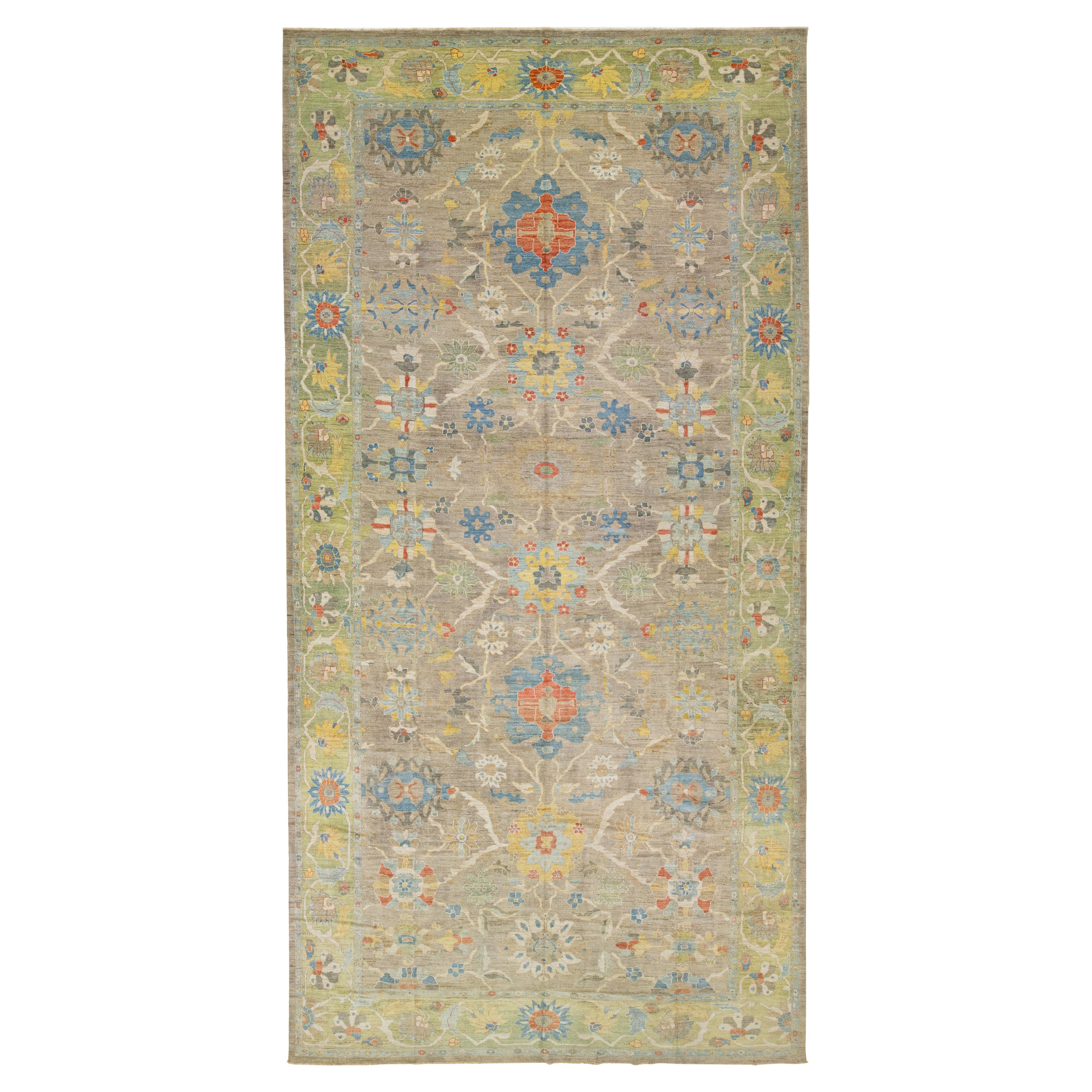 Handgefertigter Brauner Moderner Sultanabad Wollteppich mit floralem Allover-Motiv