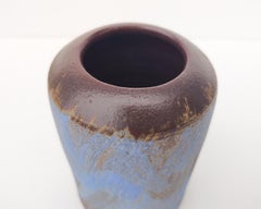 Handmade Brushed Matte Blue over Dark Brown Ceramic Bud Vase