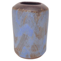 Handmade Brushed Matte Blue over Dark Brown Ceramic Bud Vase