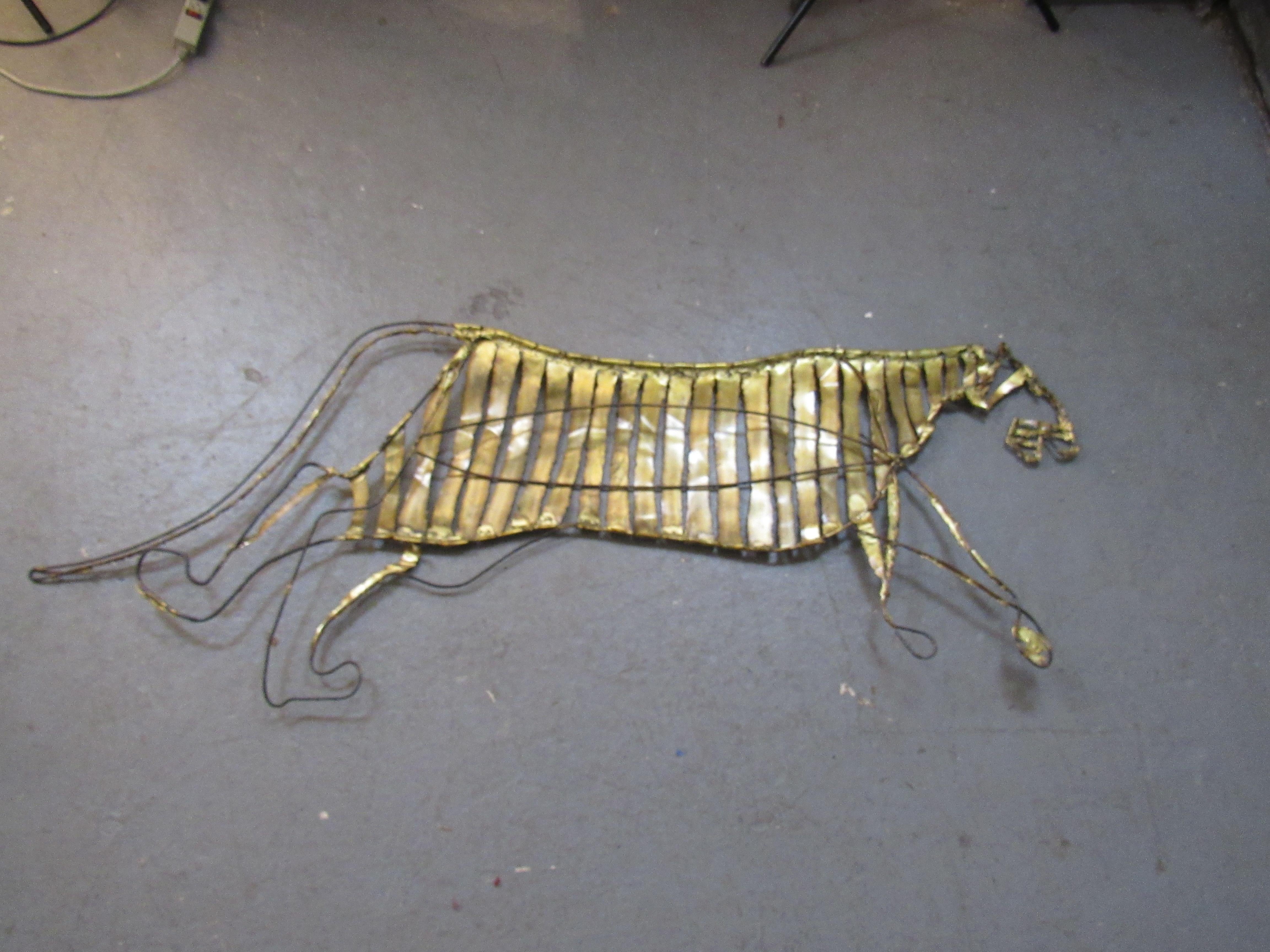Handmade Brutalist Brass Metal Tiger by A. Phillips c. 1974 For Sale 3
