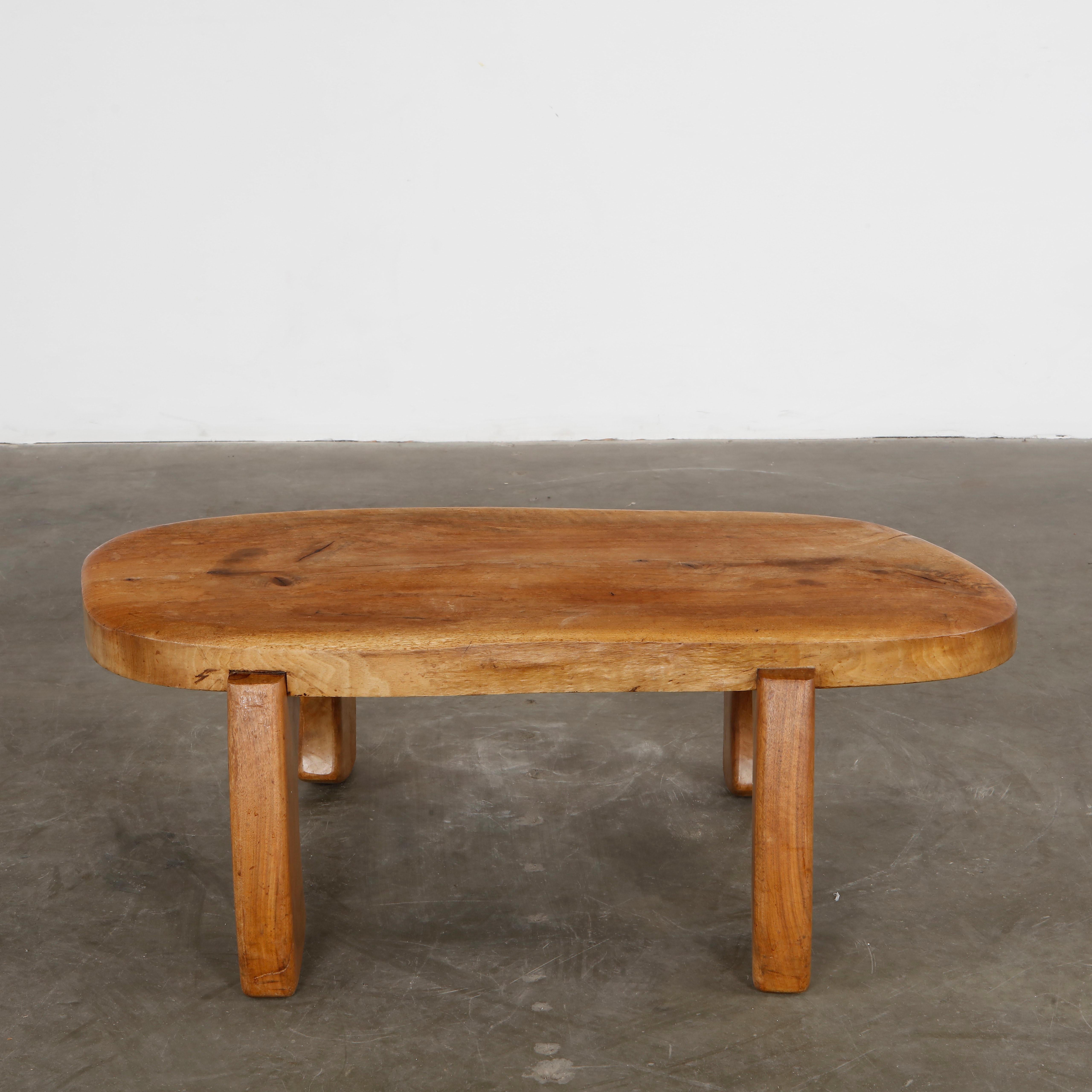 French Handmade Brutalist Elm Coffee Table, 1970s For Sale